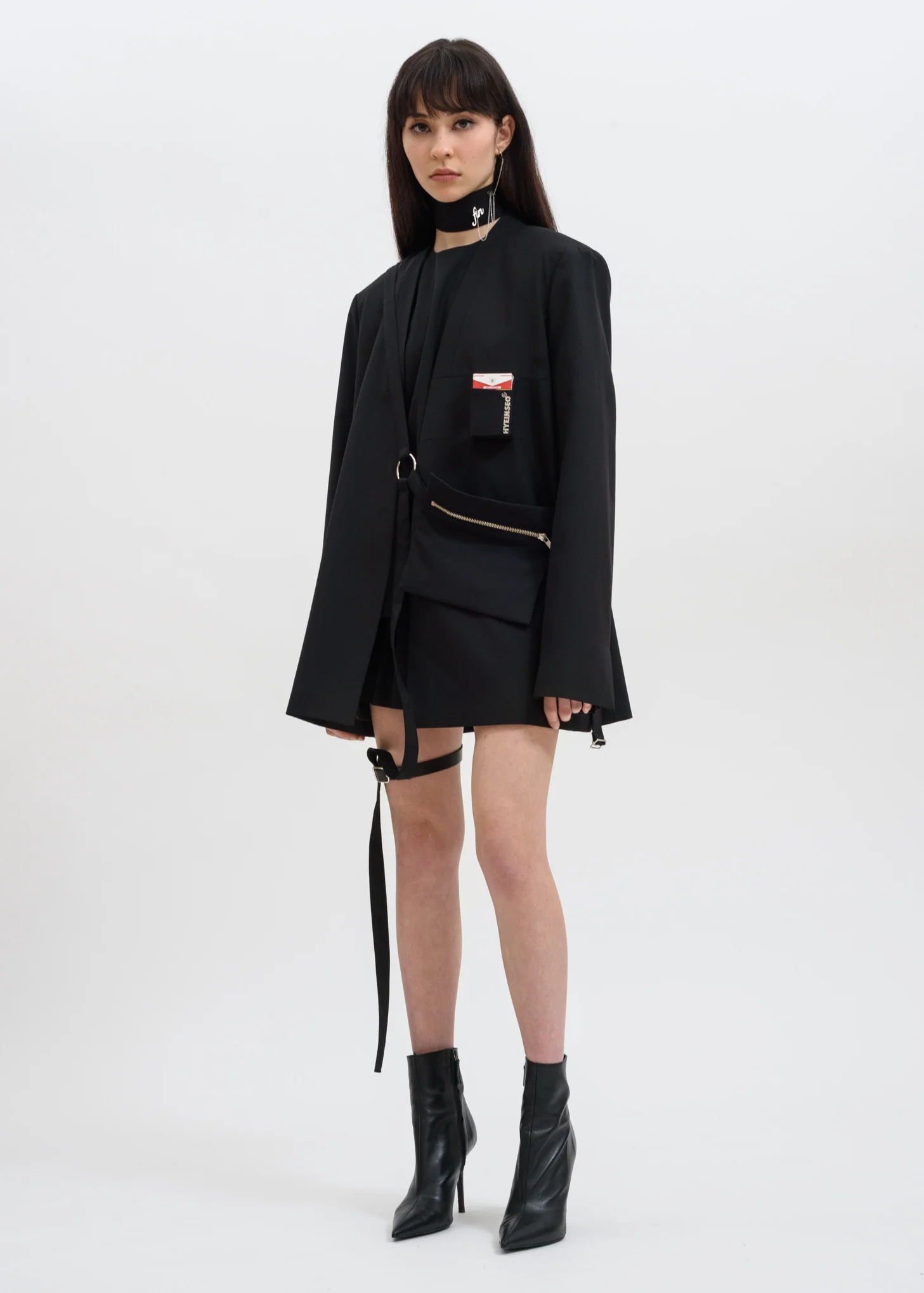 Black Choker w/ Metal Letters & Earring - Image 3