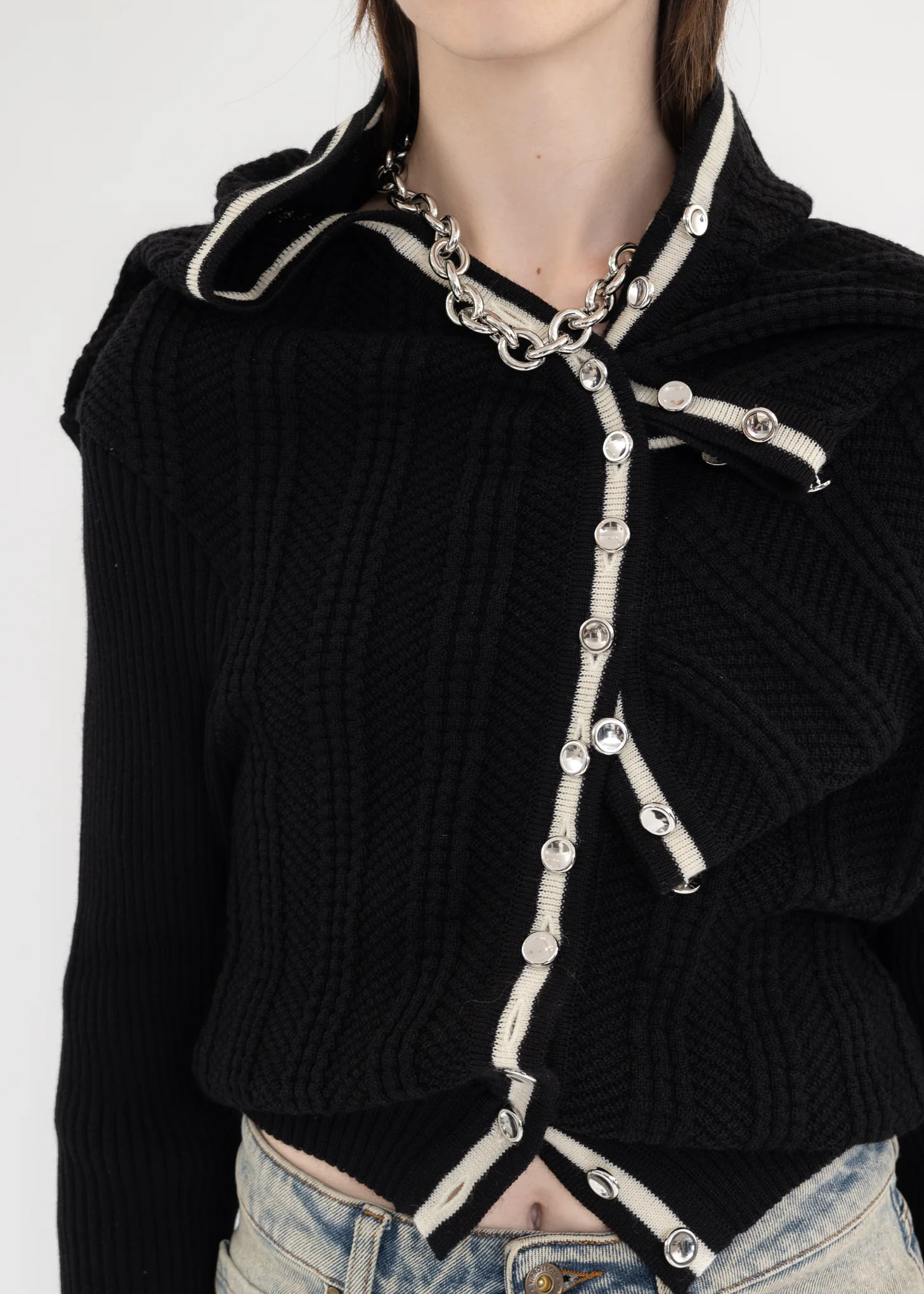 Black CLASSIC RUFFLE NECKLACE CARDIGAN - Image 2