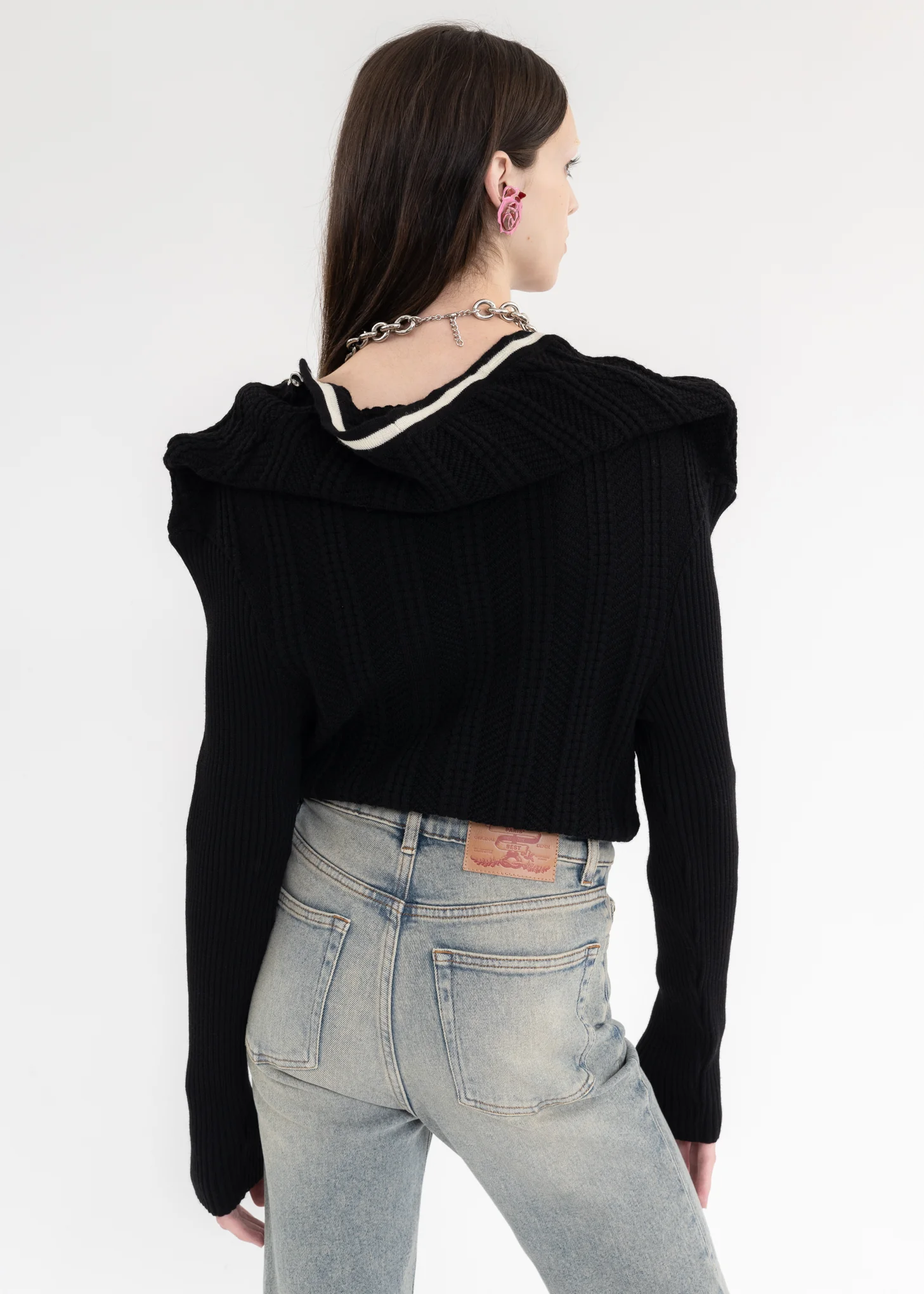 Black CLASSIC RUFFLE NECKLACE CARDIGAN - Image 5