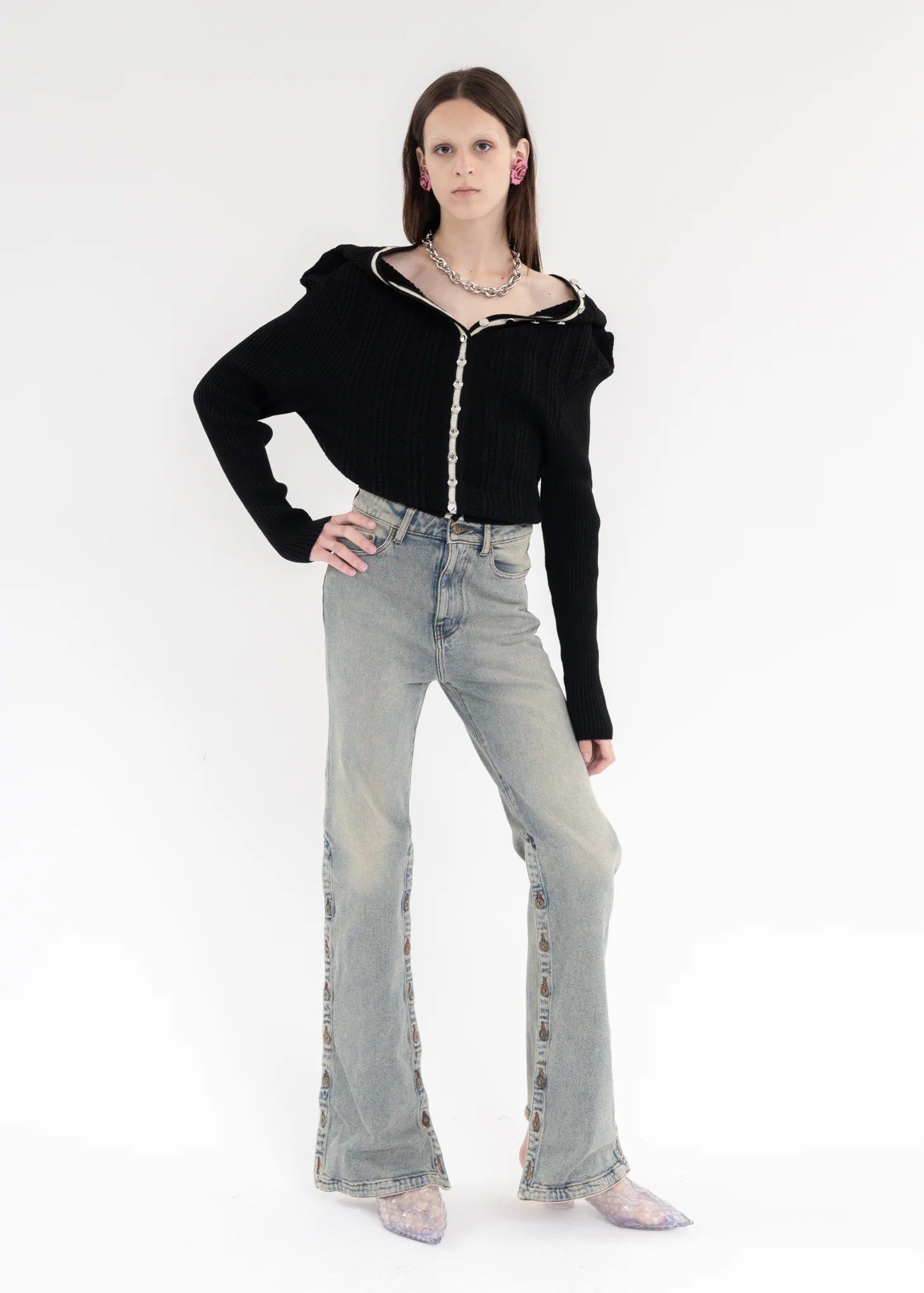 Black CLASSIC RUFFLE NECKLACE CARDIGAN - Image 6