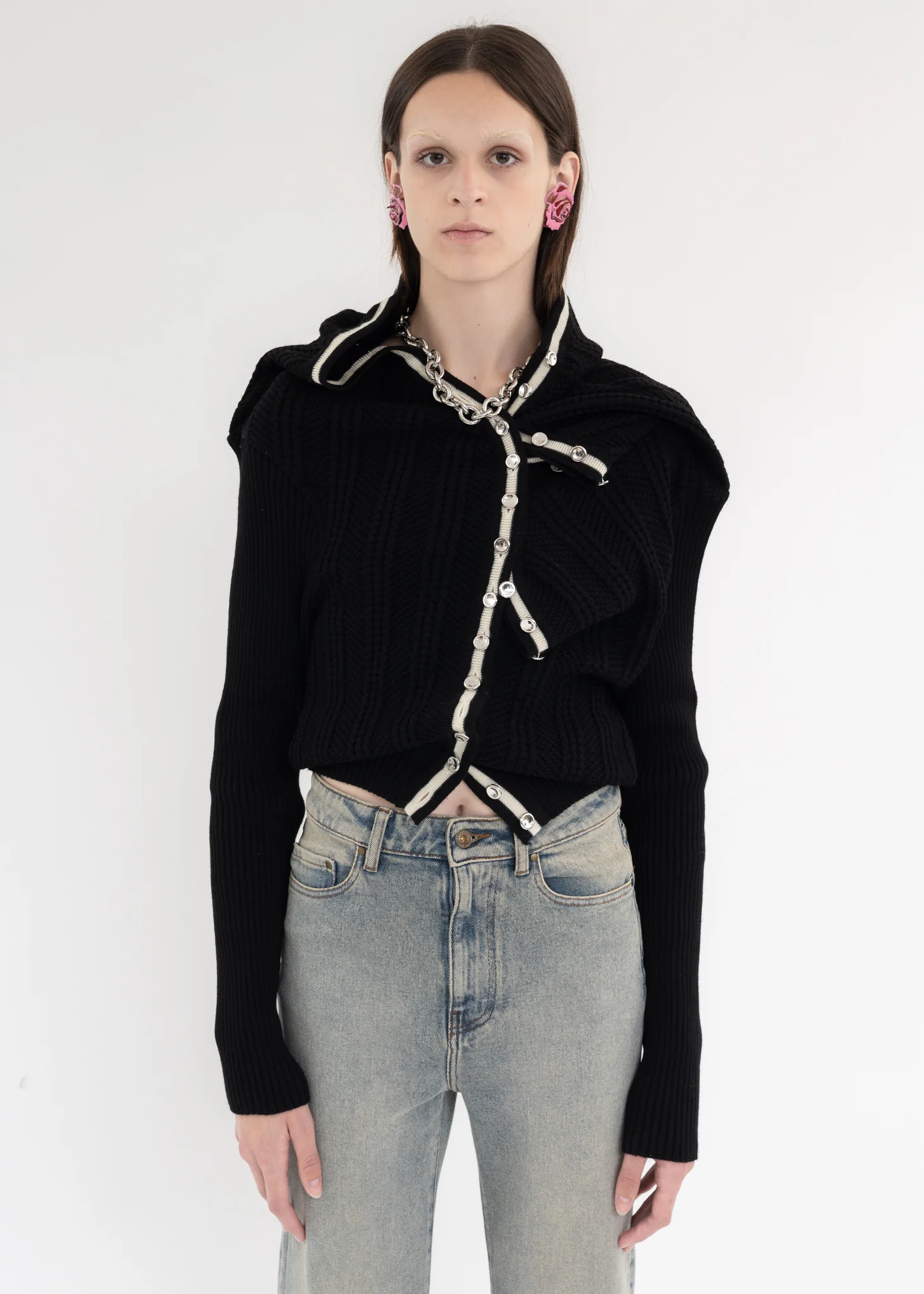 Black CLASSIC RUFFLE NECKLACE CARDIGAN - Image 7