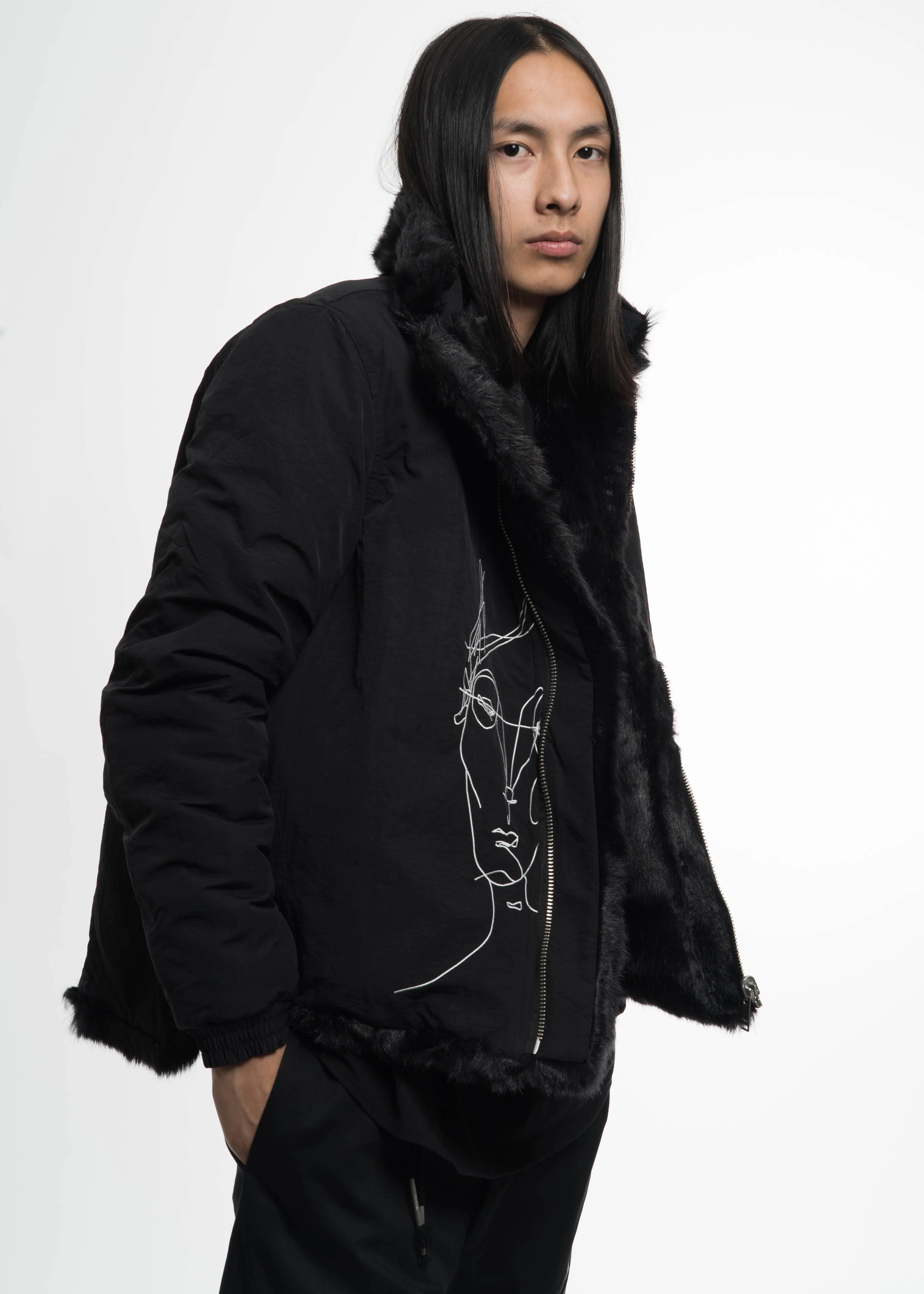 Black Coach Jacket w/ Fur Lining - Image 2