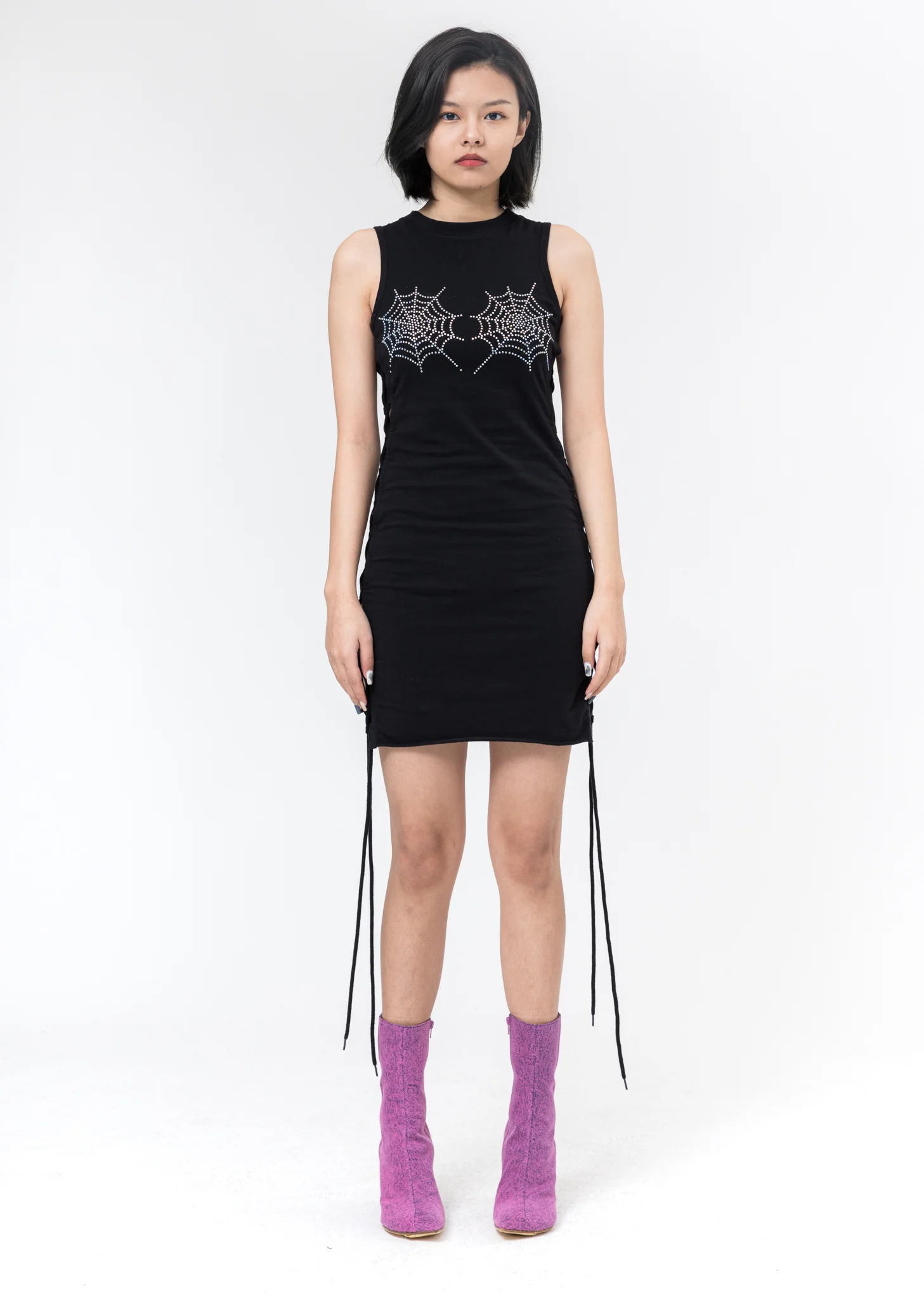 Black 'Cobwebs' Sexy Dress with Rainbow Crystals