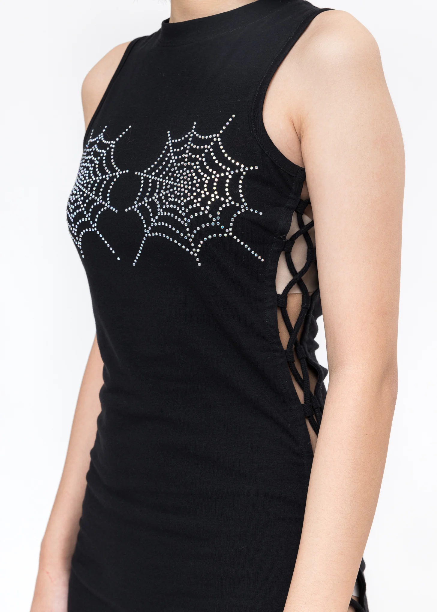 Black 'Cobwebs' Sexy Dress with Rainbow Crystals - Image 3