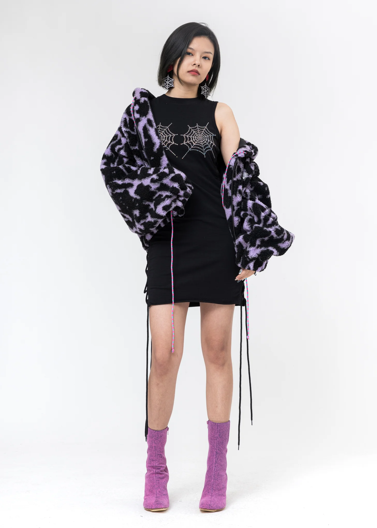 Black 'Cobwebs' Sexy Dress with Rainbow Crystals - Image 7