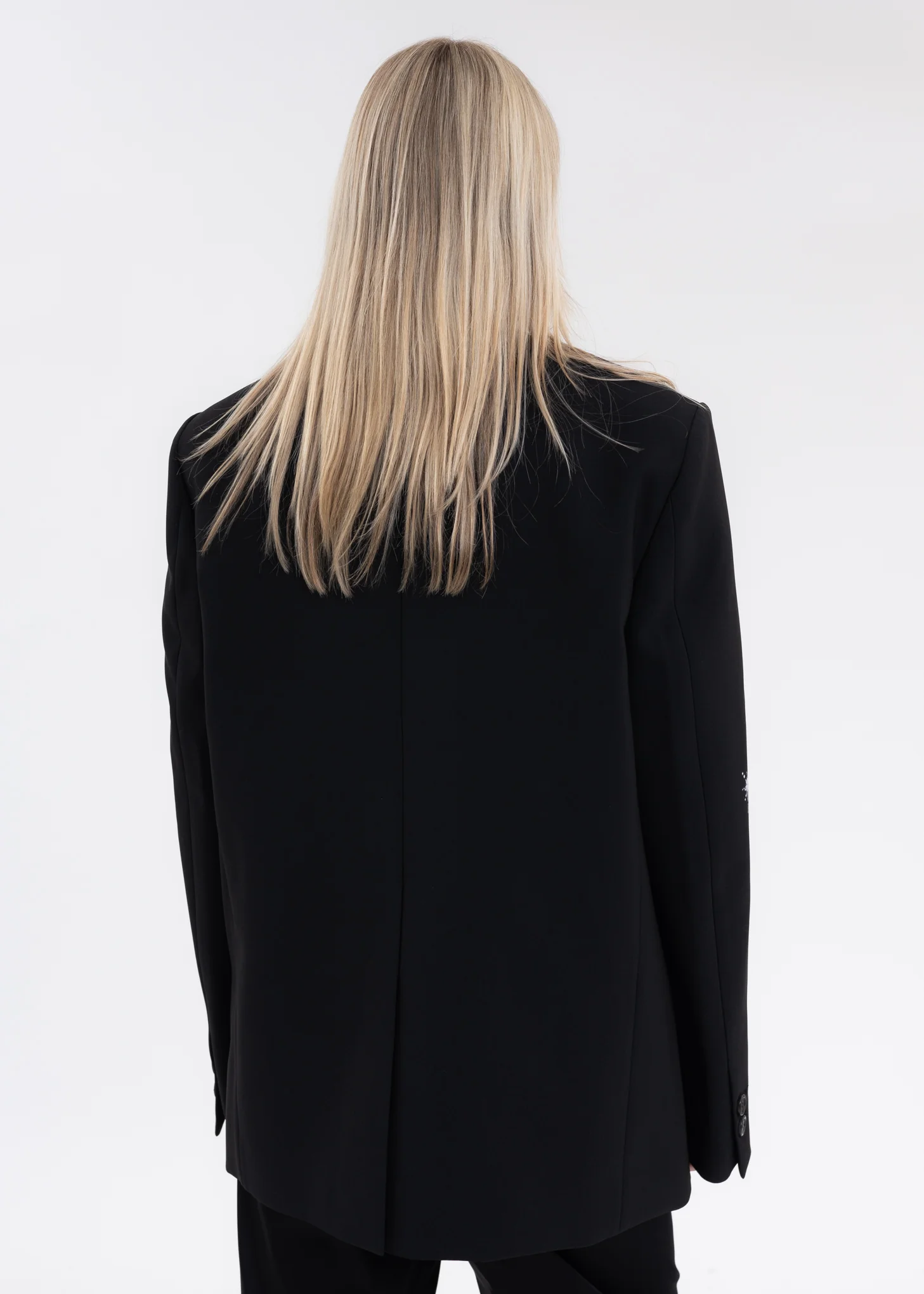 BLACK COLLARLESS JAKCET WITH WHITE-PRINT SLEEVES - Image 3