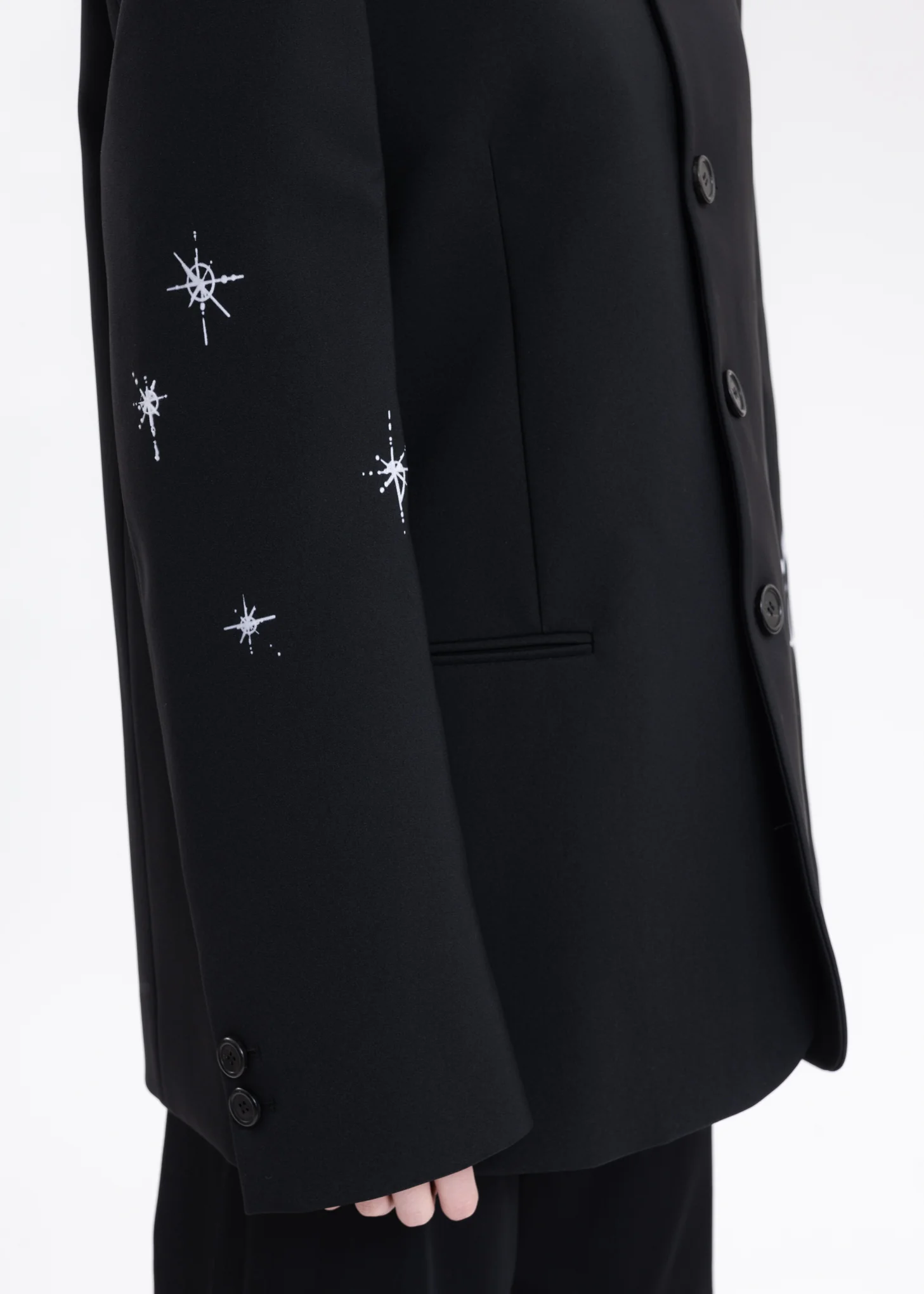 BLACK COLLARLESS JAKCET WITH WHITE-PRINT SLEEVES - Image 8