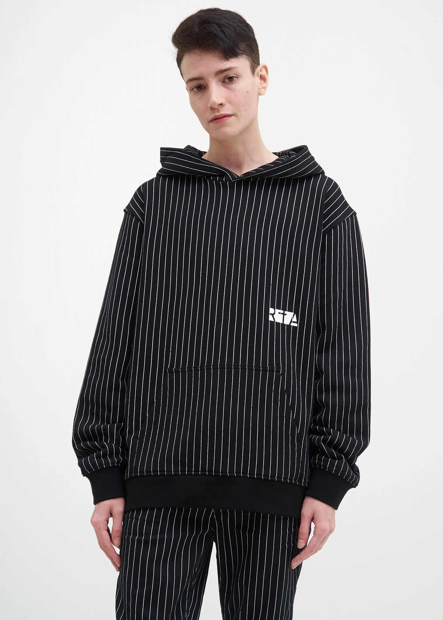Black College Pinstripe Hoodie