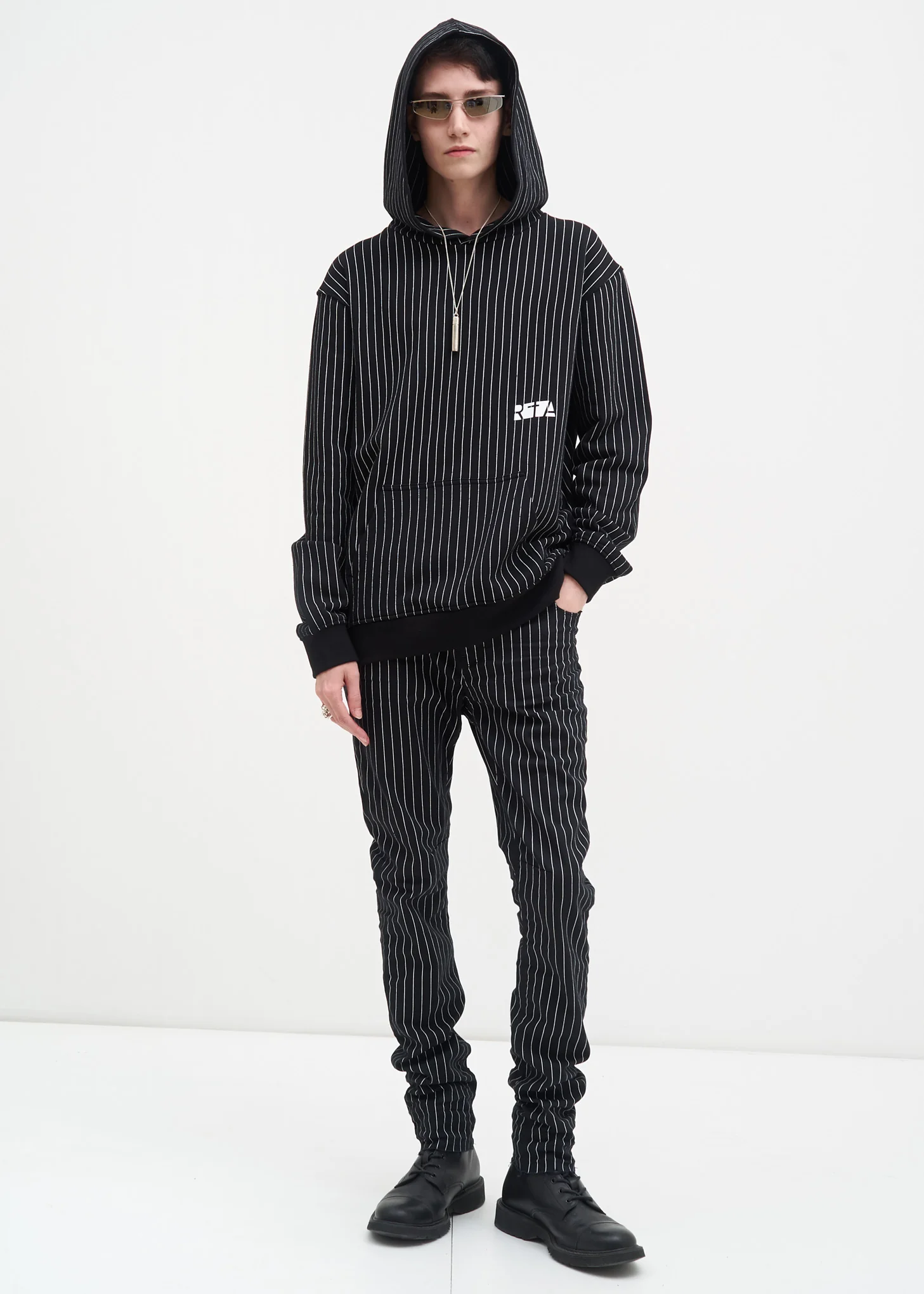 Black College Pinstripe Hoodie - Image 5