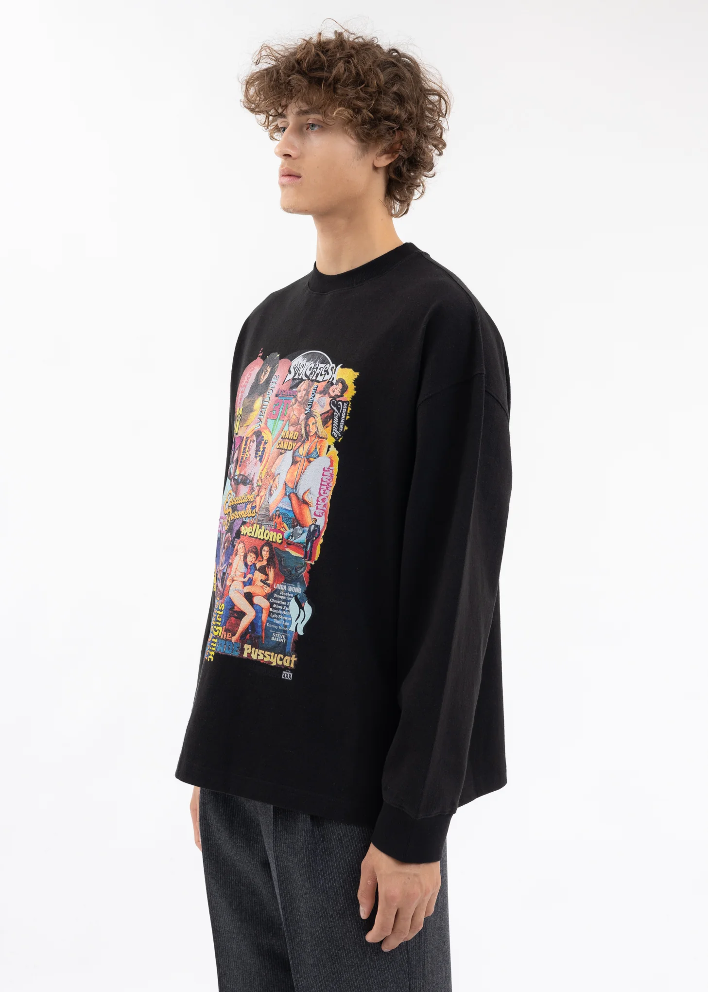 BLACK COLOR MOVIE COLLAGE LONG-SLEEVED T-SHIRT - Image 3