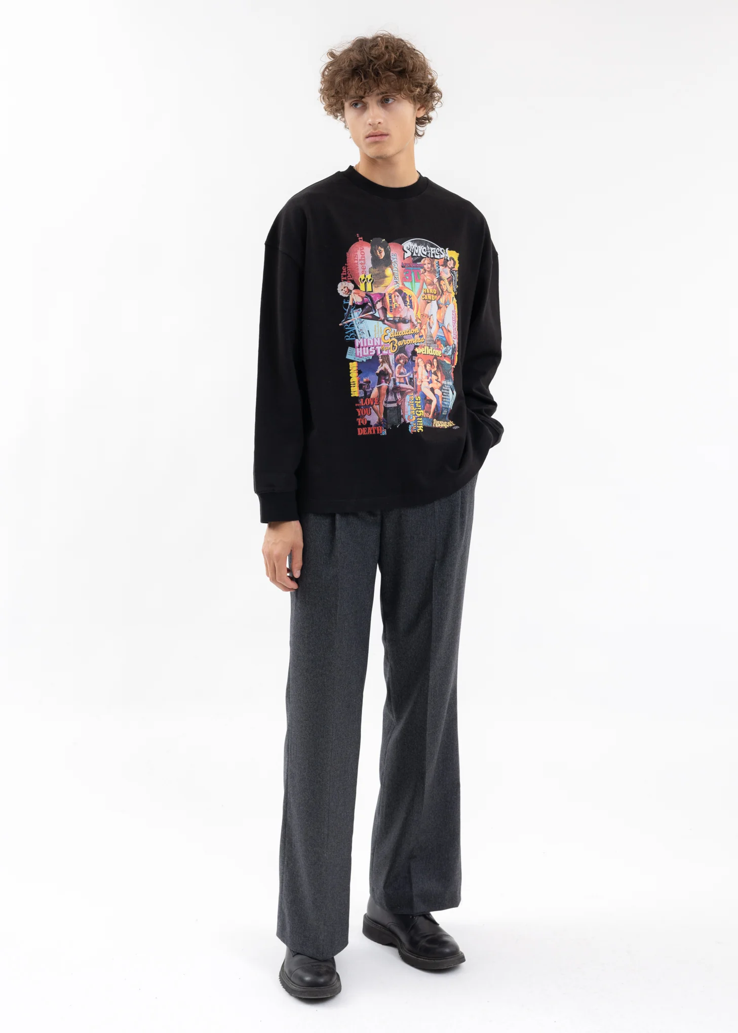 BLACK COLOR MOVIE COLLAGE LONG-SLEEVED T-SHIRT - Image 6