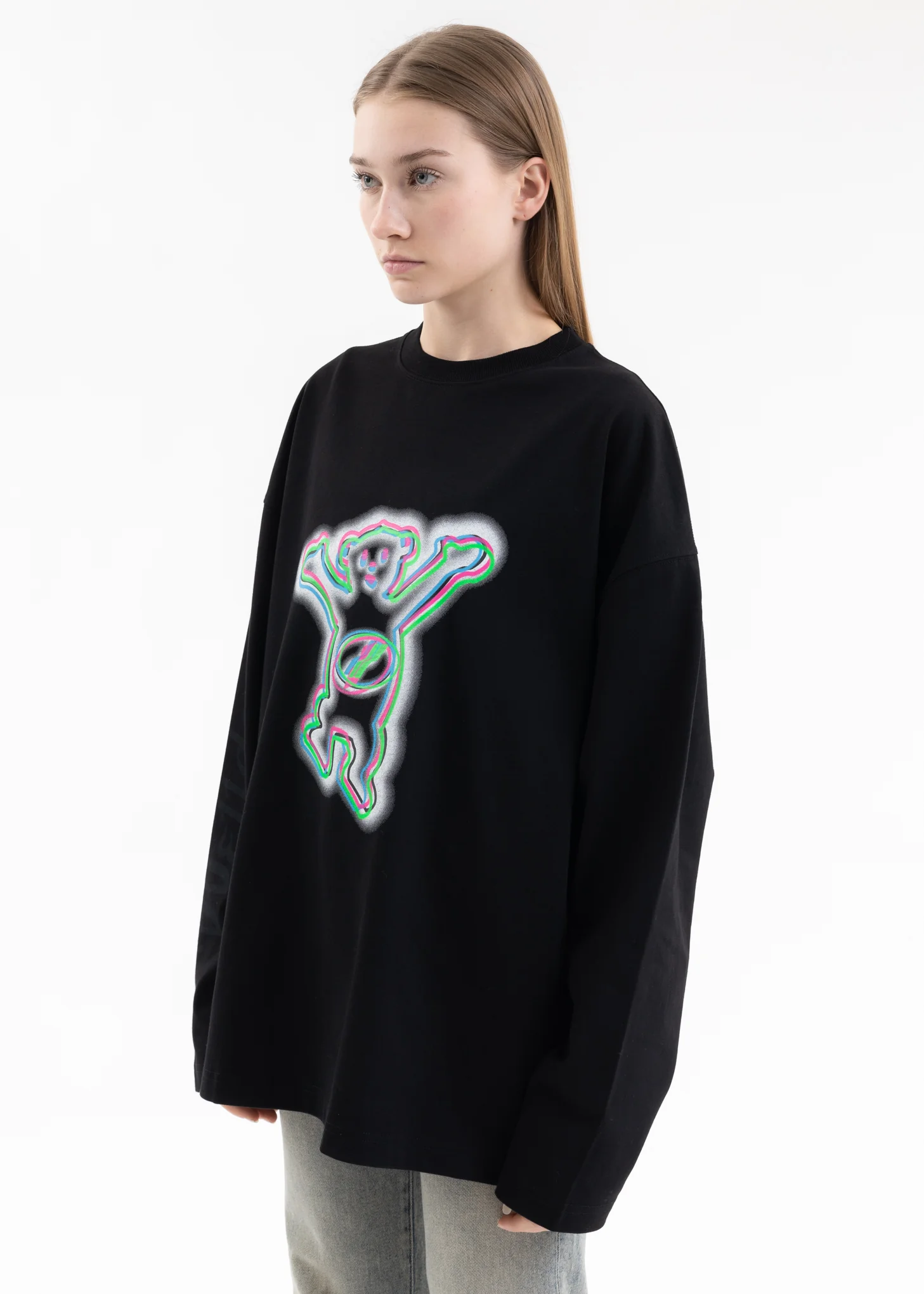 BLACK COLORFUL TEDDY PRINT LONG-SLEEVED T-SHIRT - Image 3