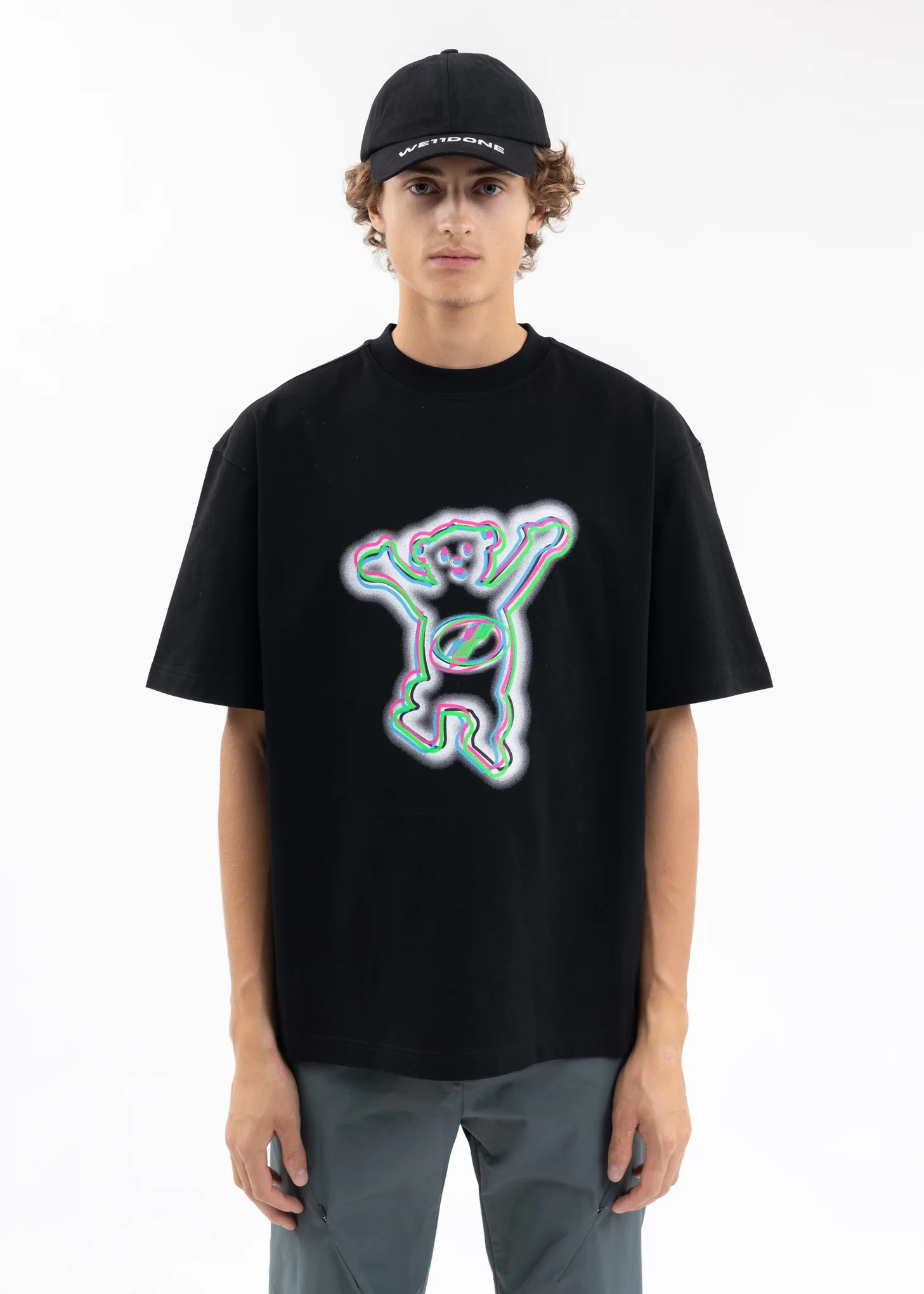BLACK COLORFUL TEDDY PRINT T-SHIRT