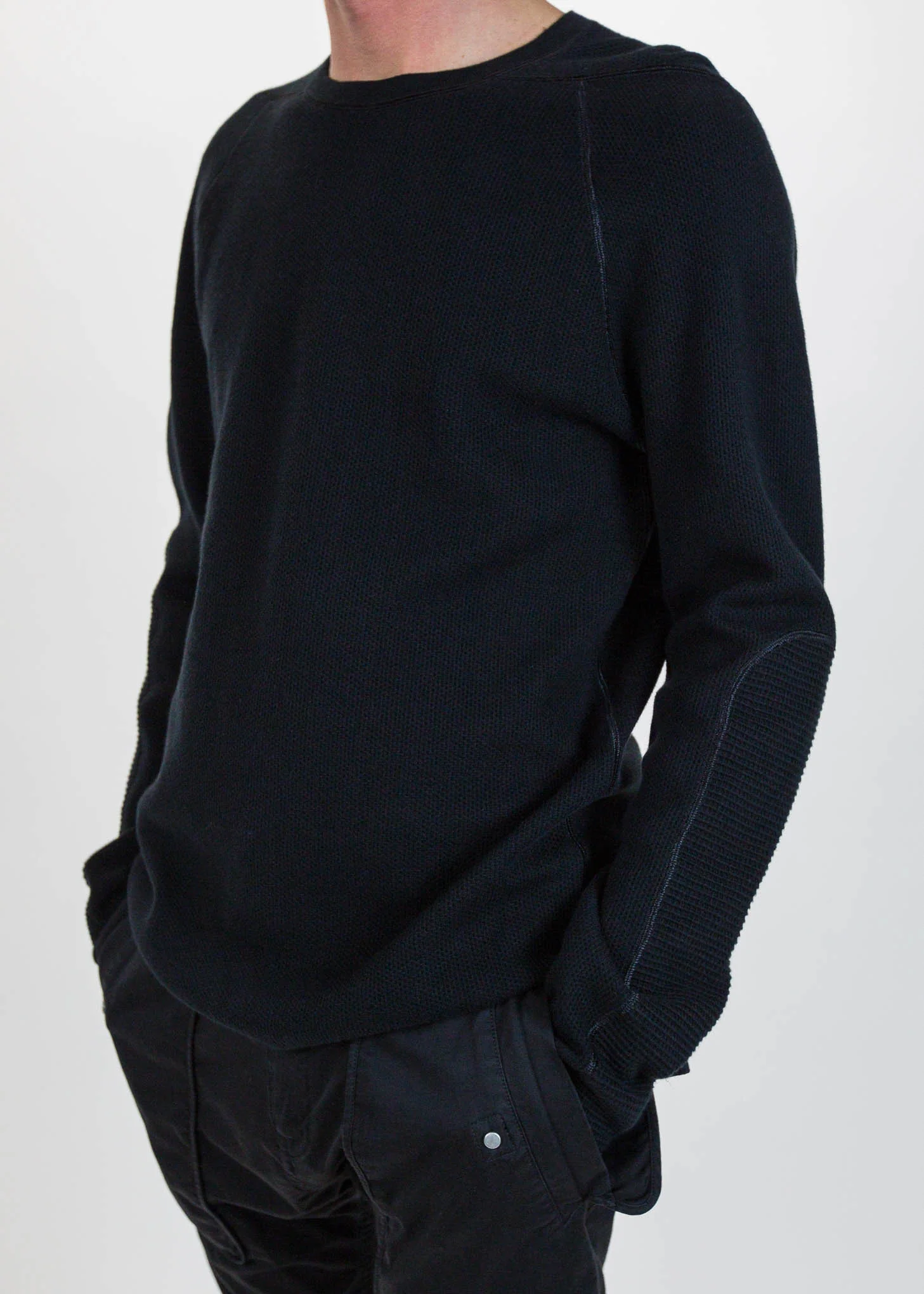 Black Combo Waffle Crewneck