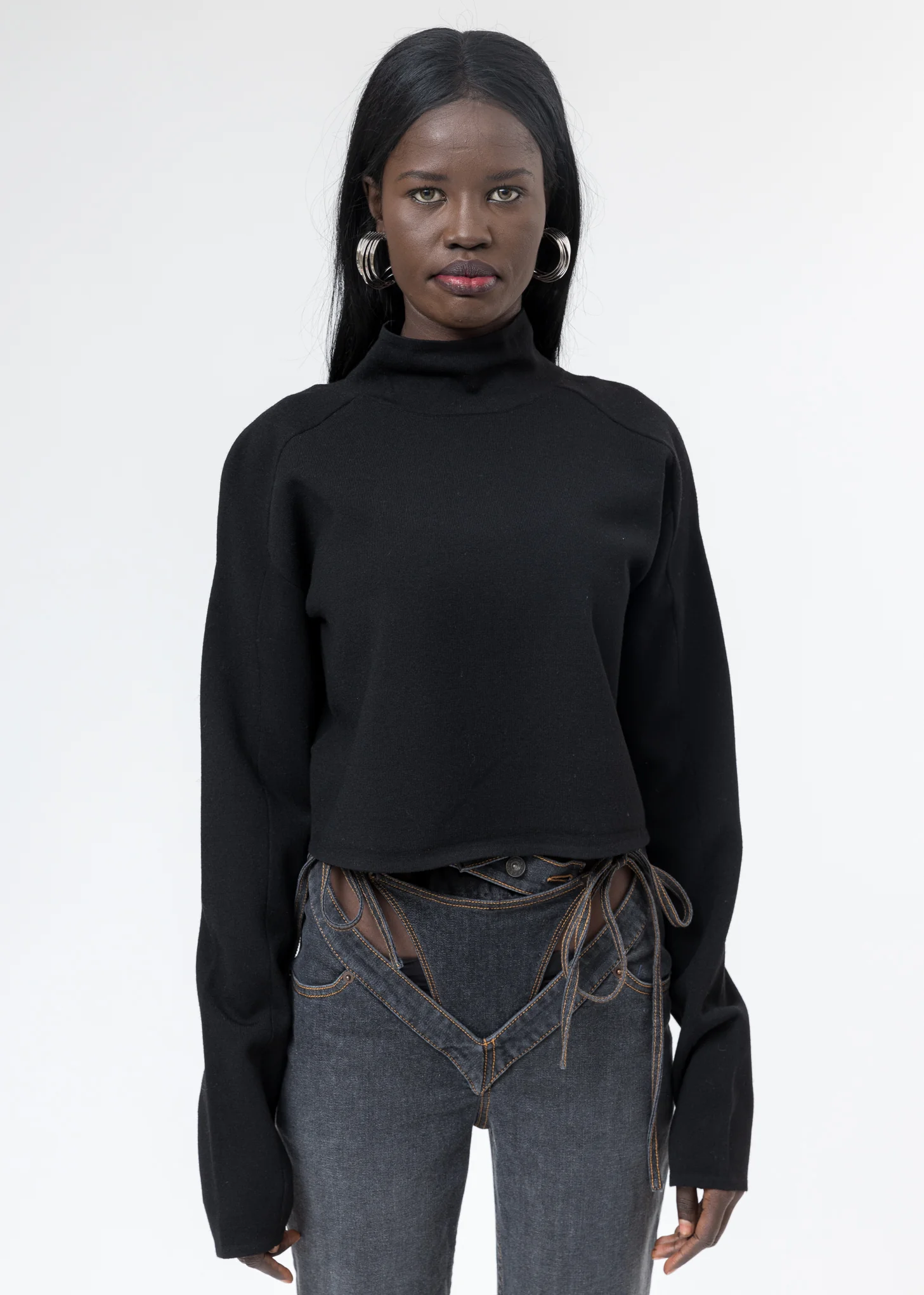 Black Compact Wool Tank Turtleneck