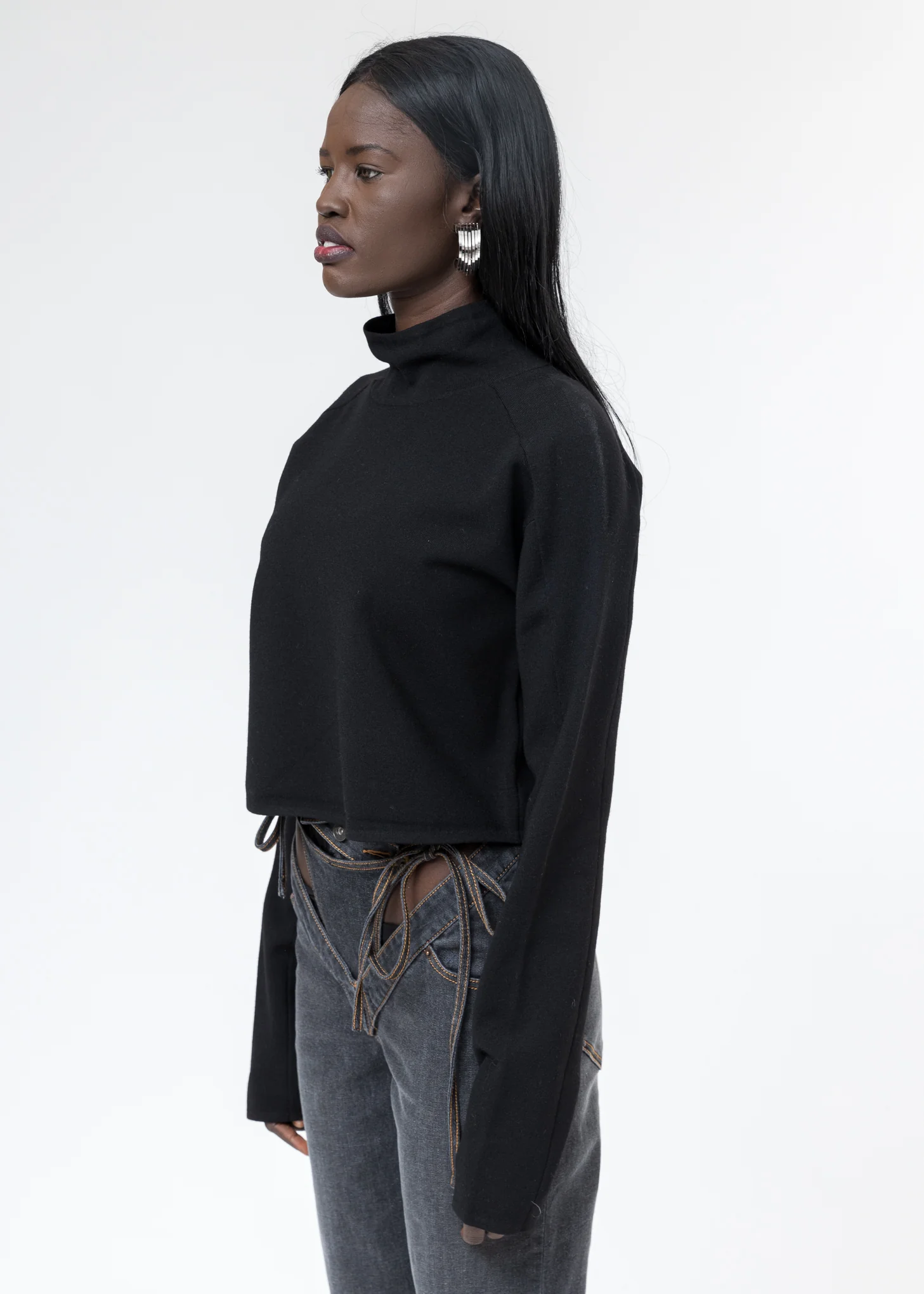 Black Compact Wool Tank Turtleneck - Image 2