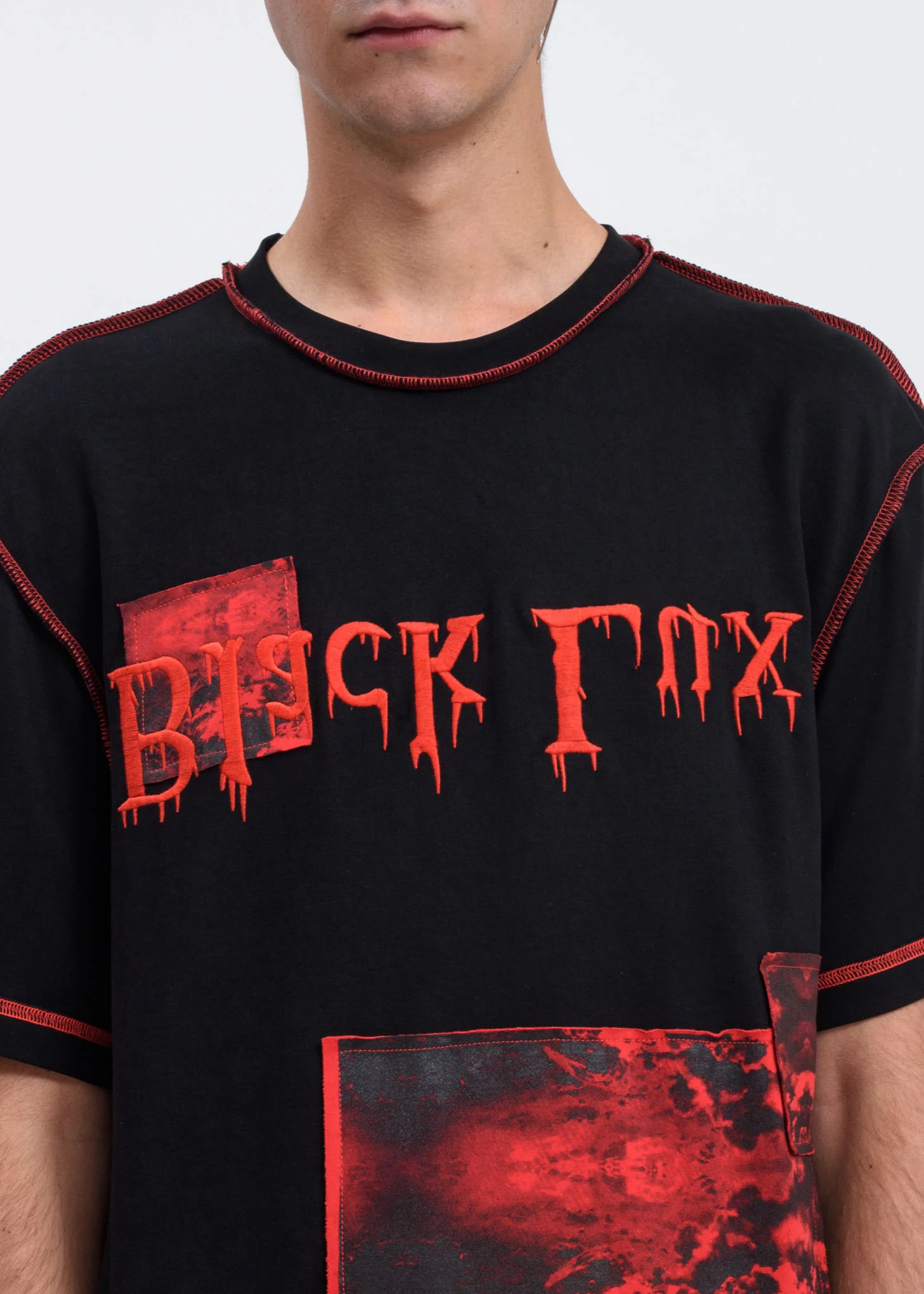 Black Contrast Stitch T-Shirt - Image 3