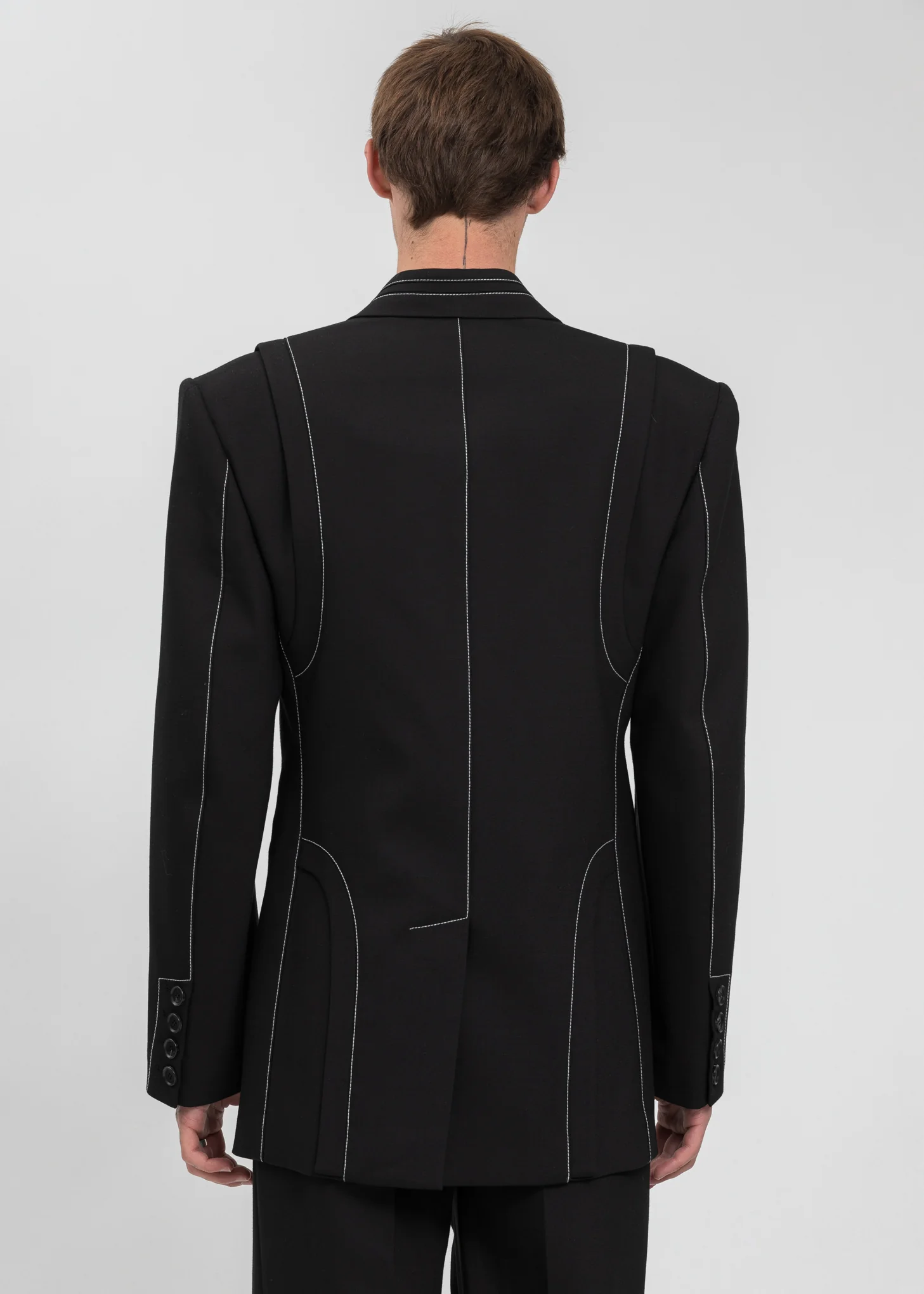 Black Contrast Top Stitch Tailored Blazer - Image 2