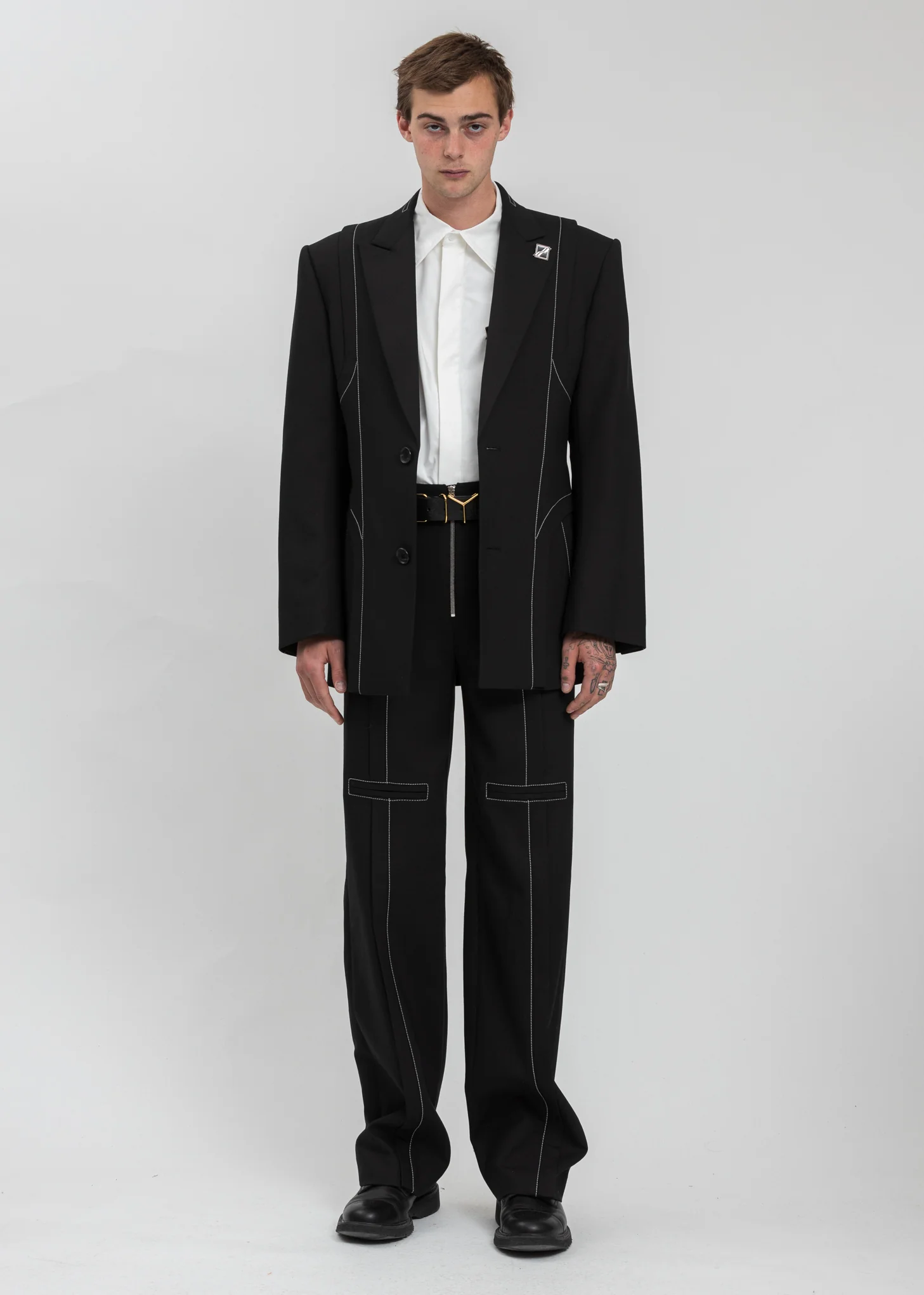 Black Contrast Top Stitch Tailored Blazer - Image 6
