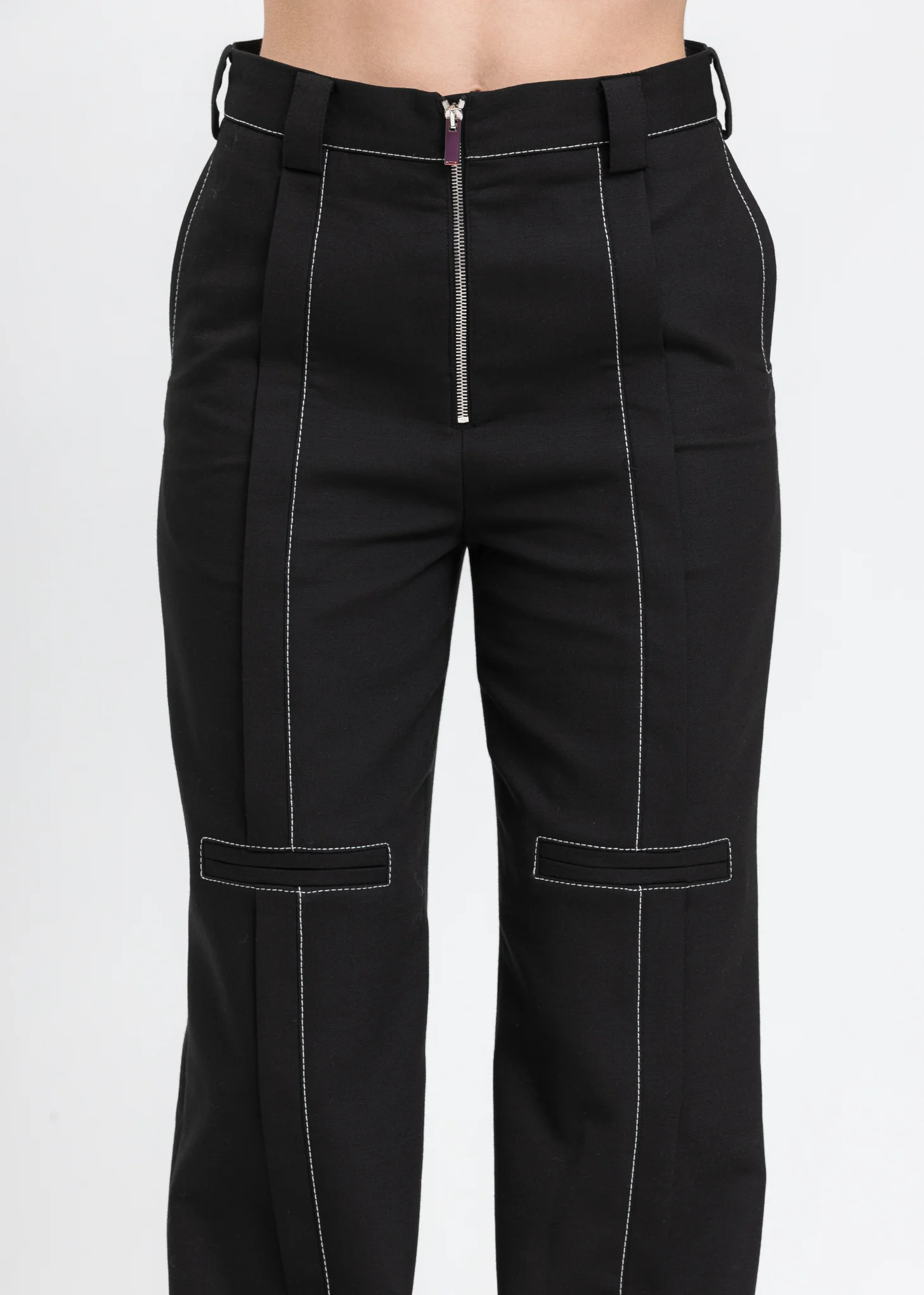 Black Contrast Top Stitch Tailor Trouser - Image 4