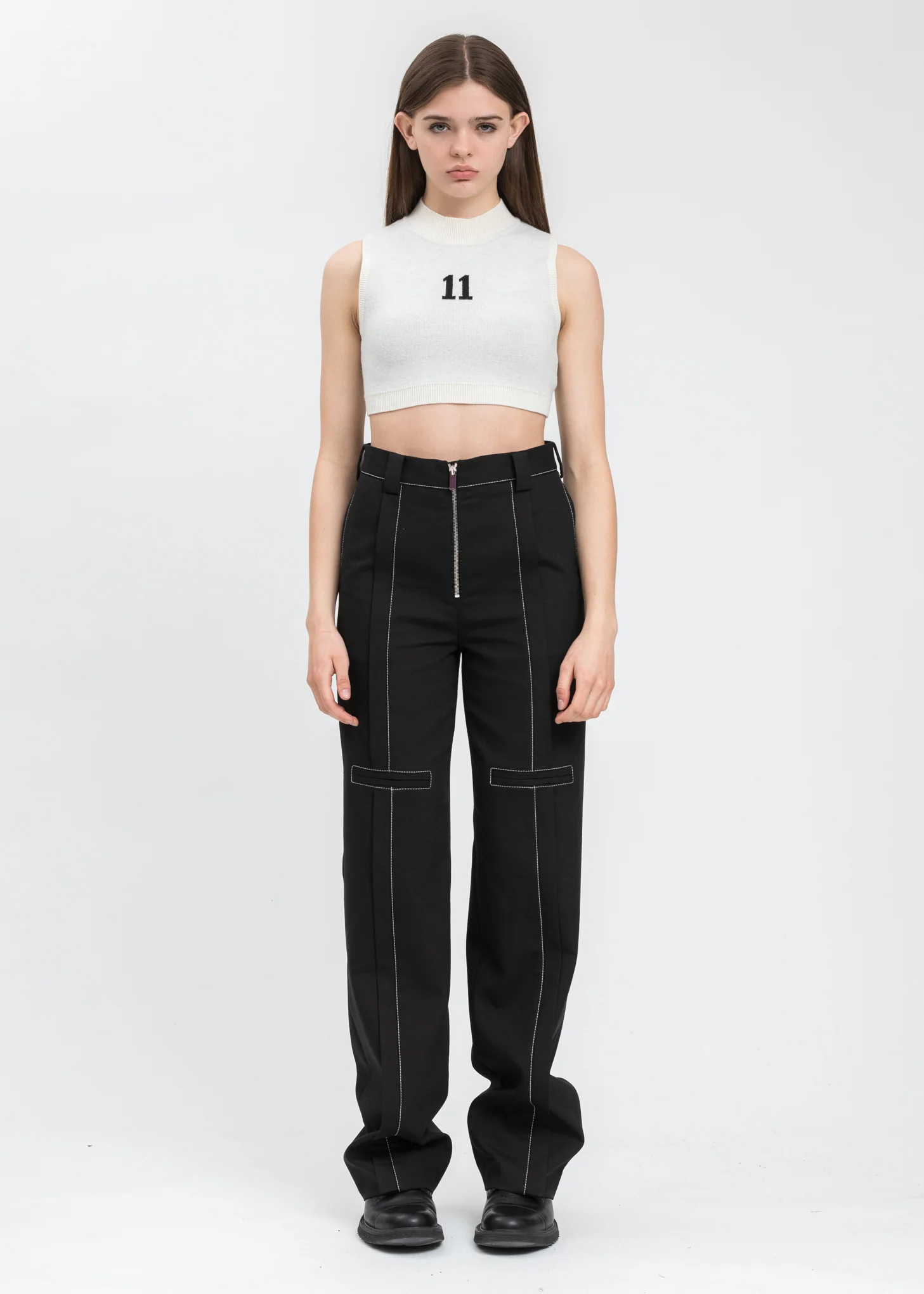 Black Contrast Top Stitch Tailor Trouser - Image 5