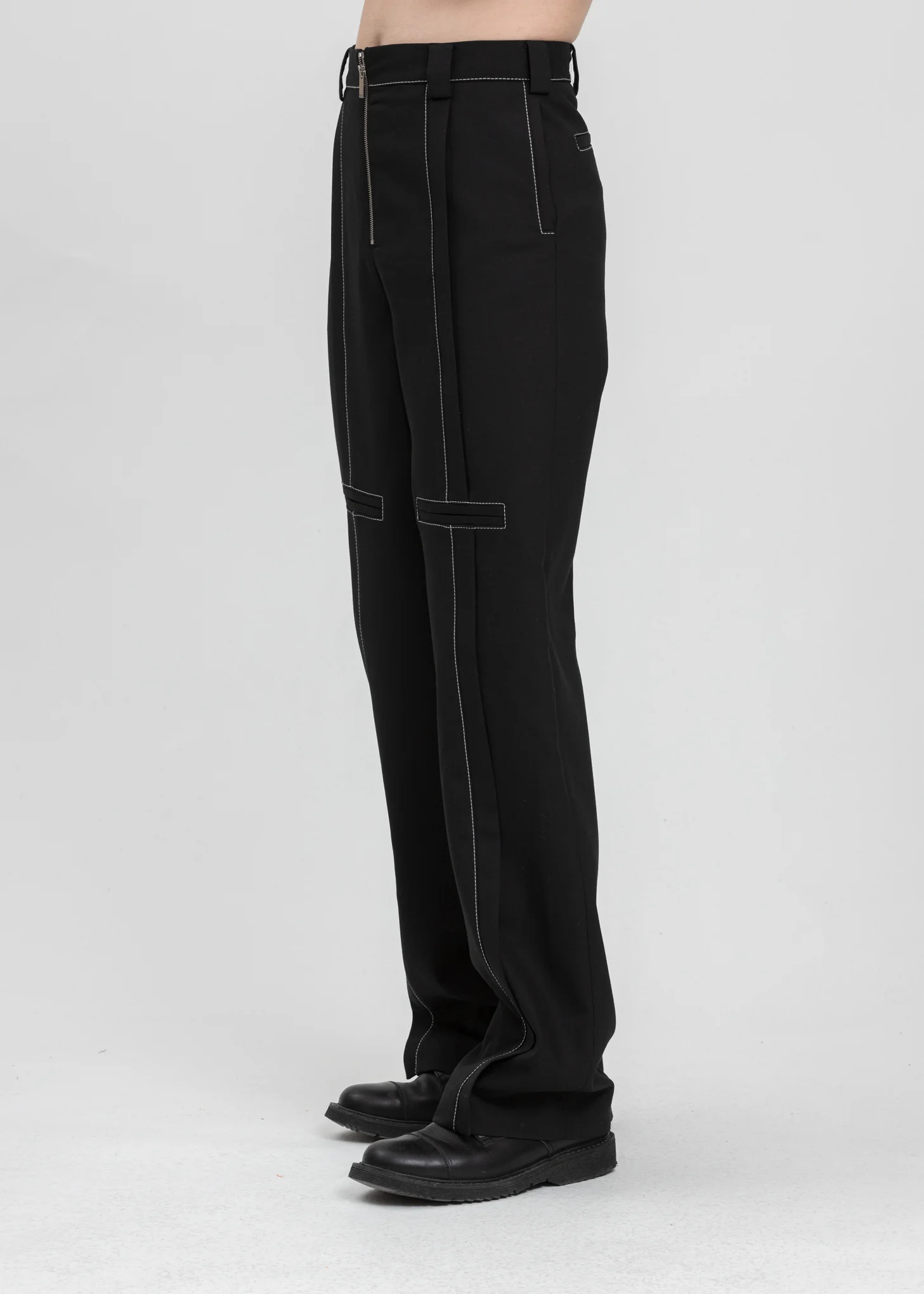 Black Contrast Top Stitch Tailor Trouser - Image 2