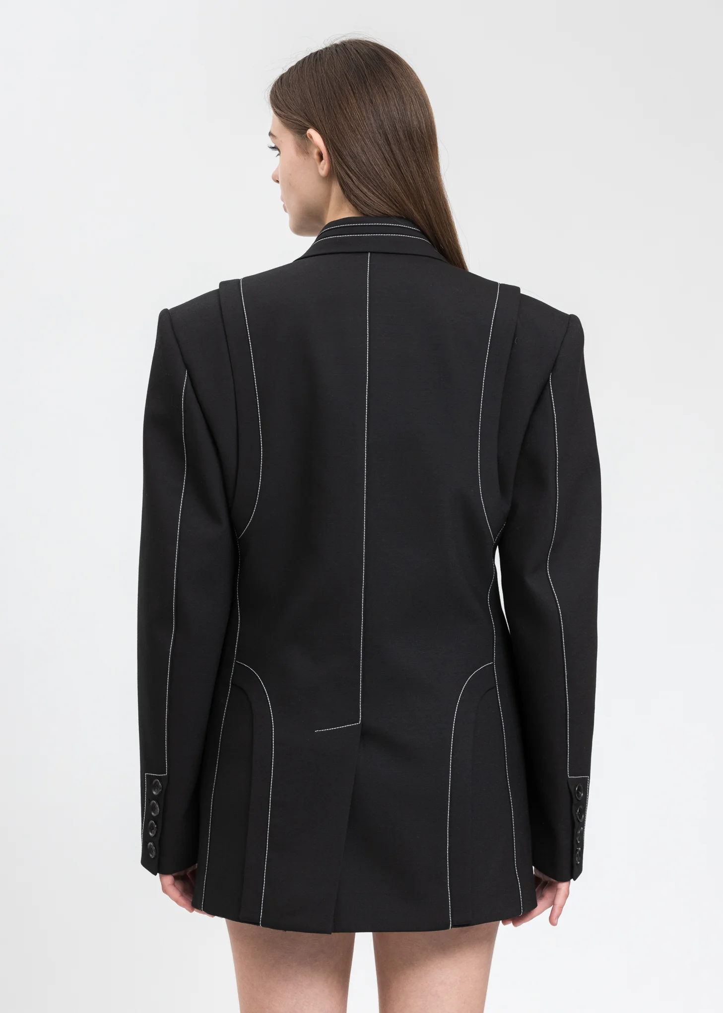 Black Contrast Top Stitch Tailored Blazer - Image 2