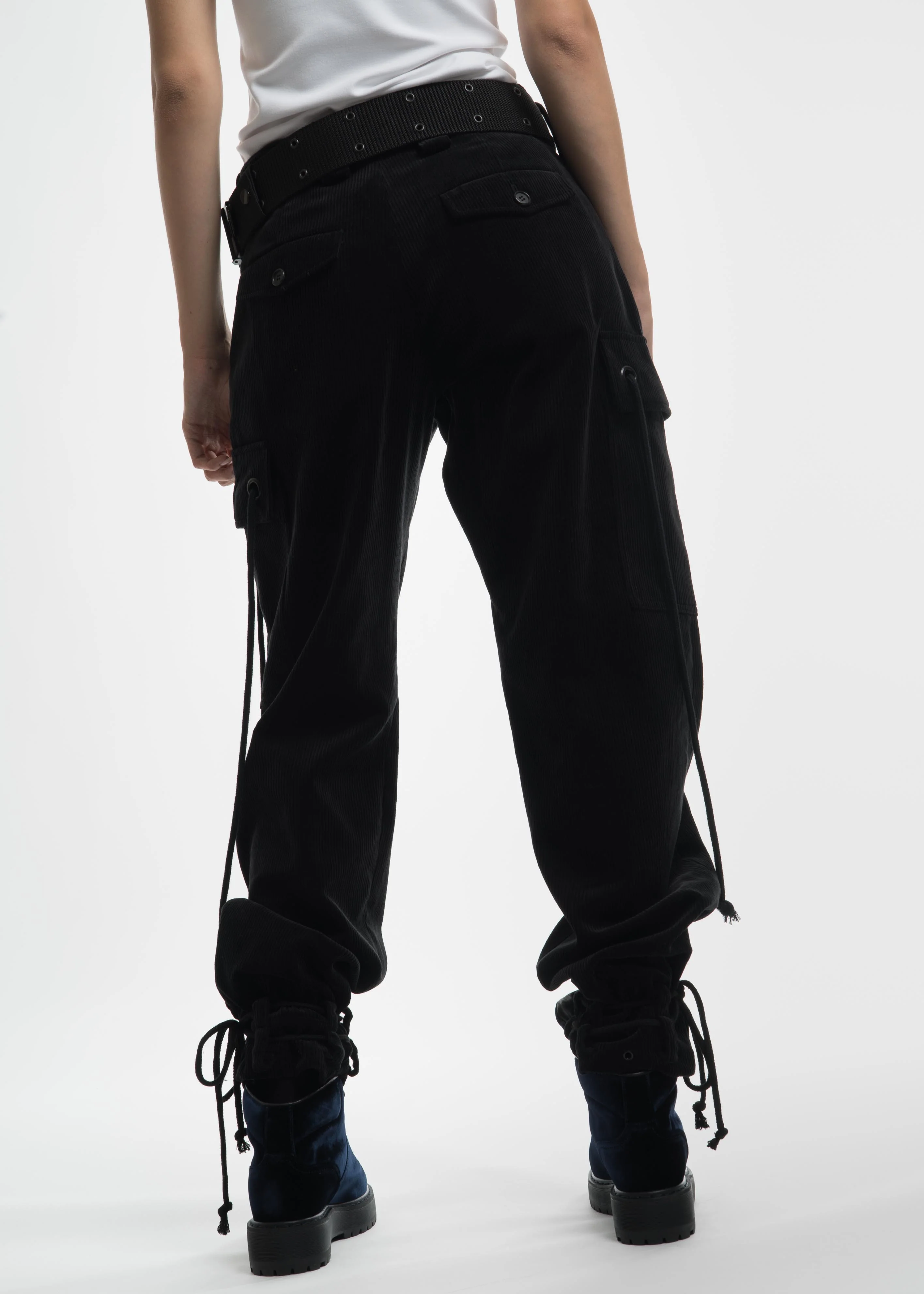 Black Corduroy Pants with Military Belt