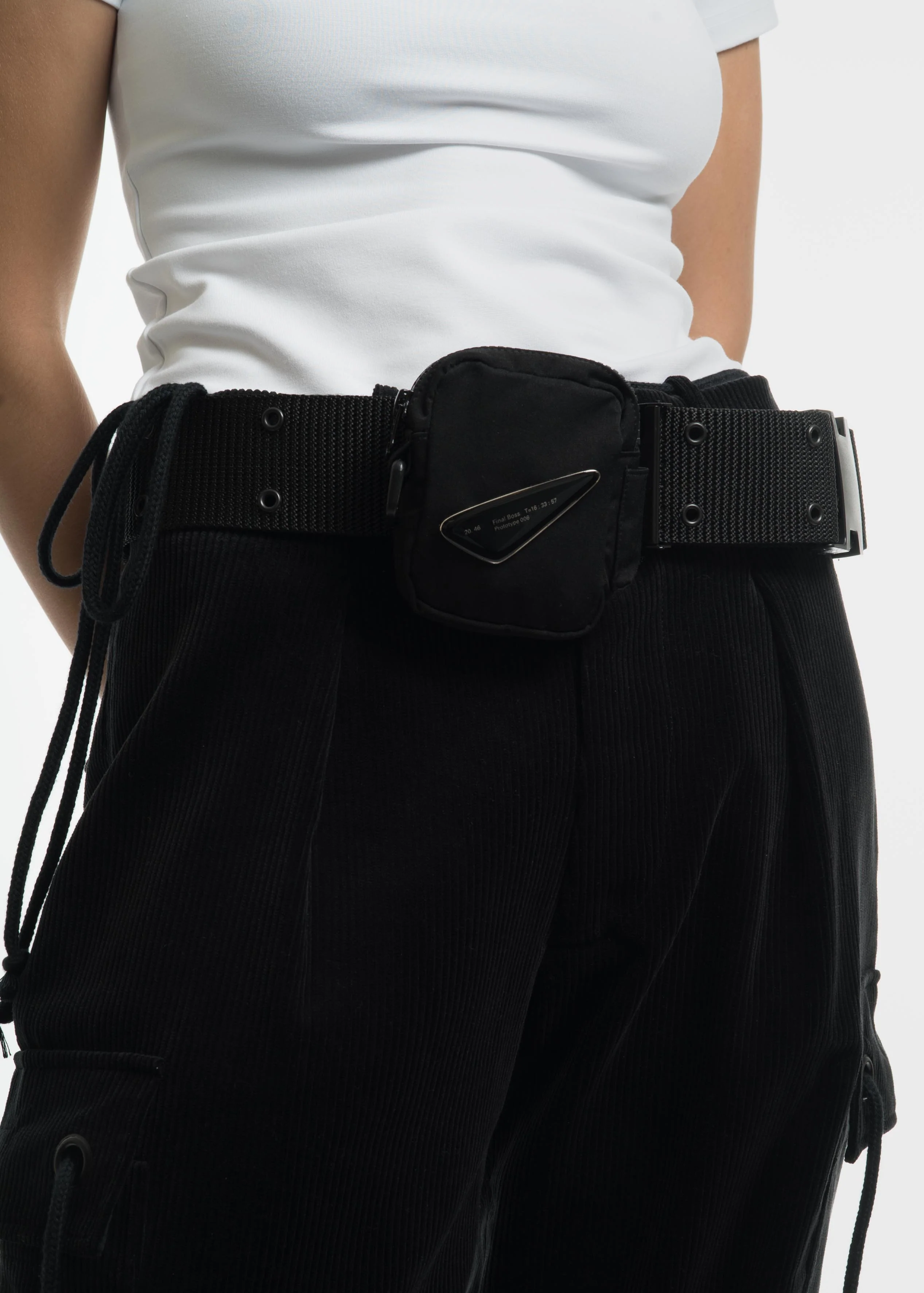 Black Corduroy Pants with Military Belt - Image 2