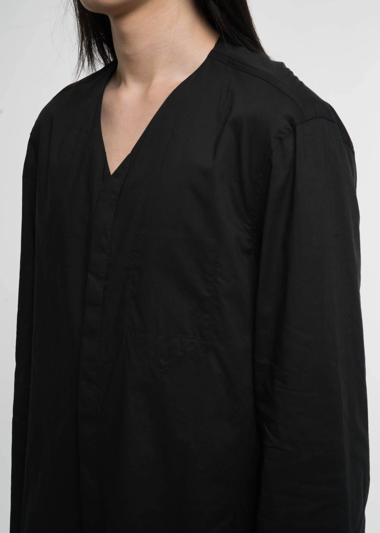 Black Cotton Monk V-Shirt - Image 3