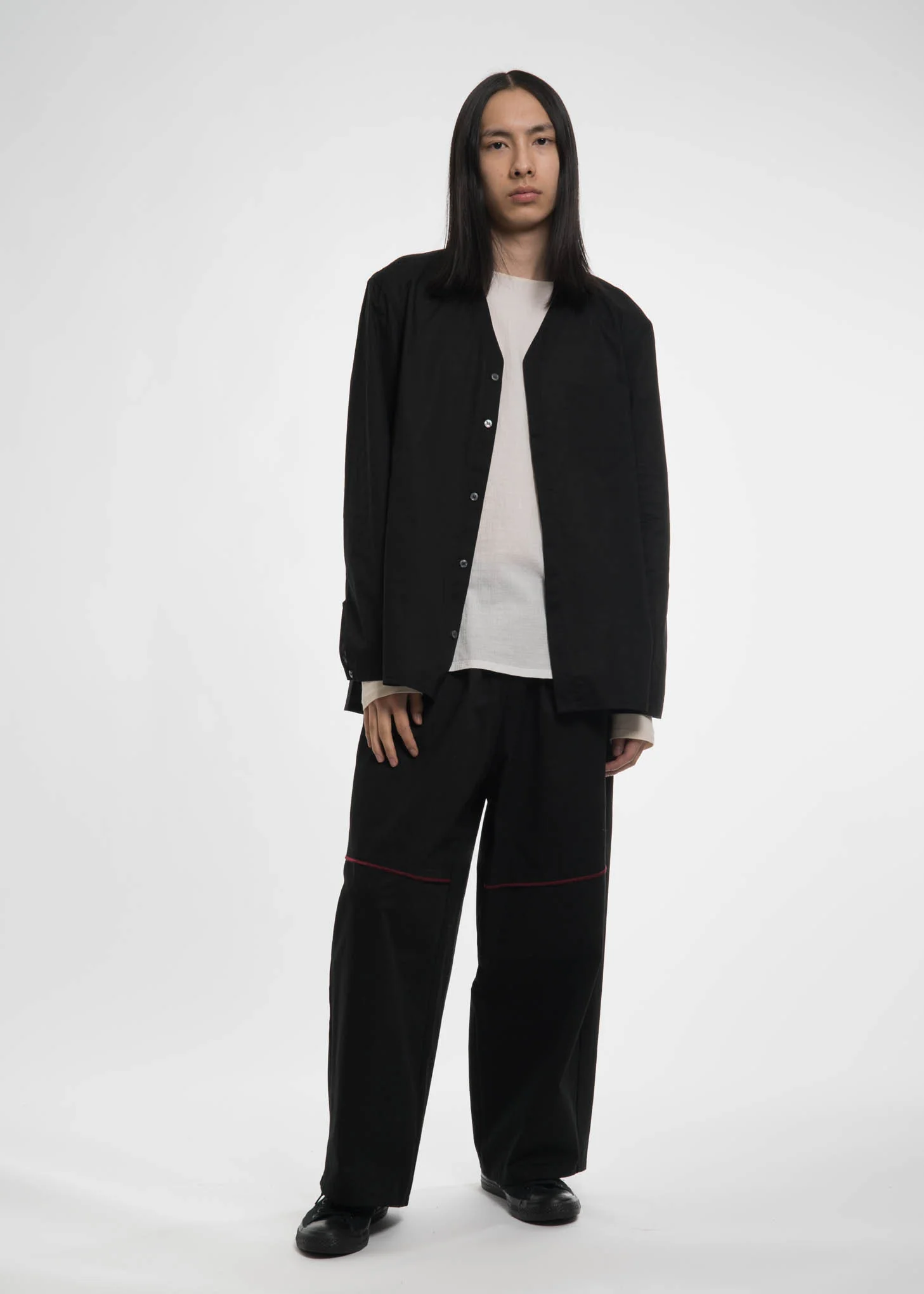 Black Cotton Monk V-Shirt - Image 7