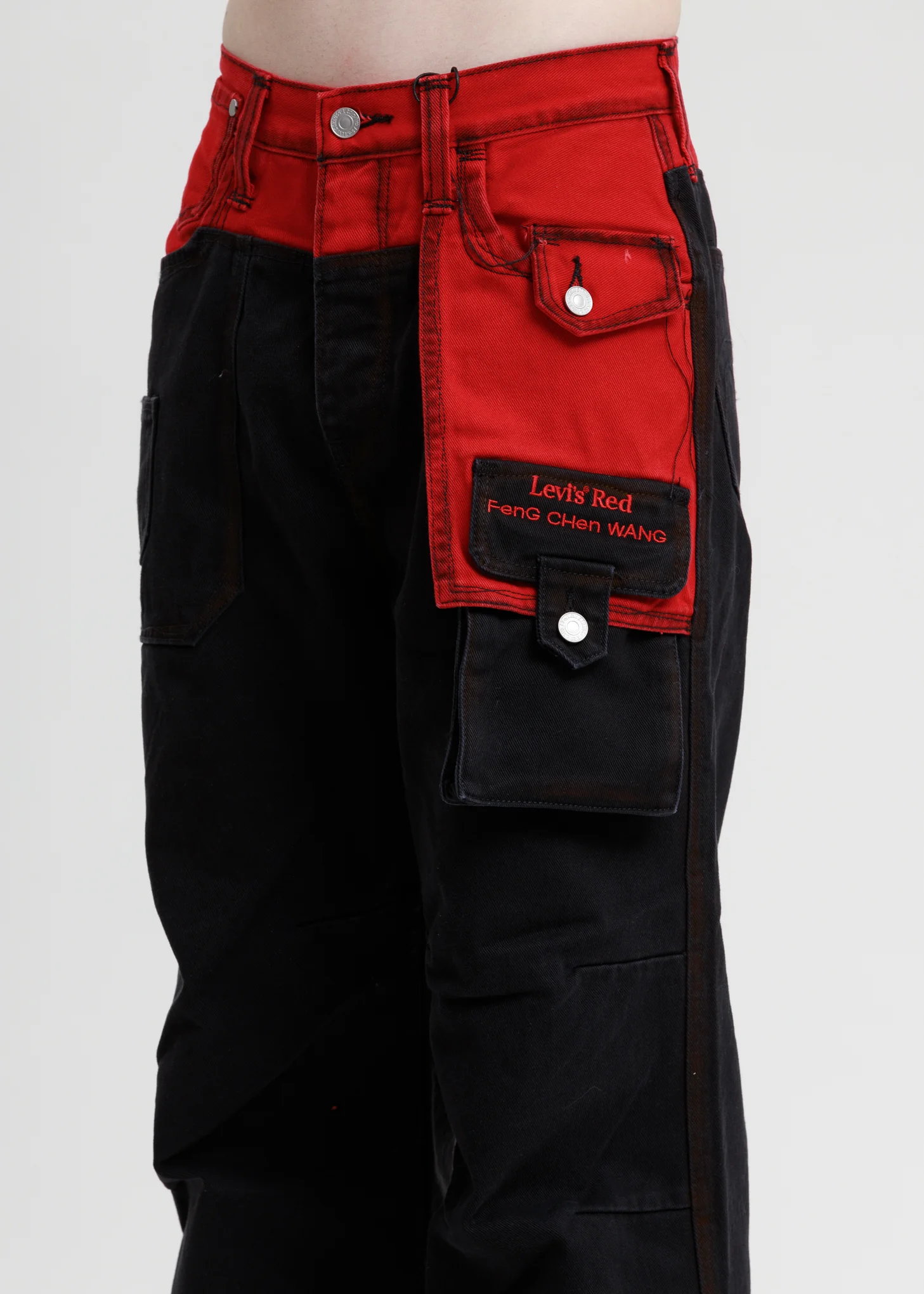Black and Red Levi's Edition Denim Twill Straight Loose Jeans - Image 4