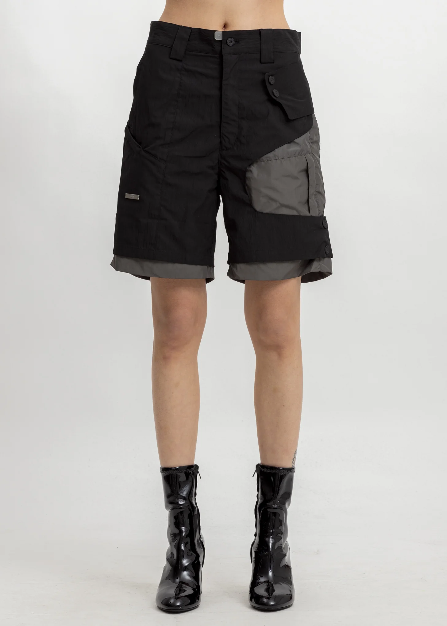 Black Crooked Double Layered Tactical Shorts