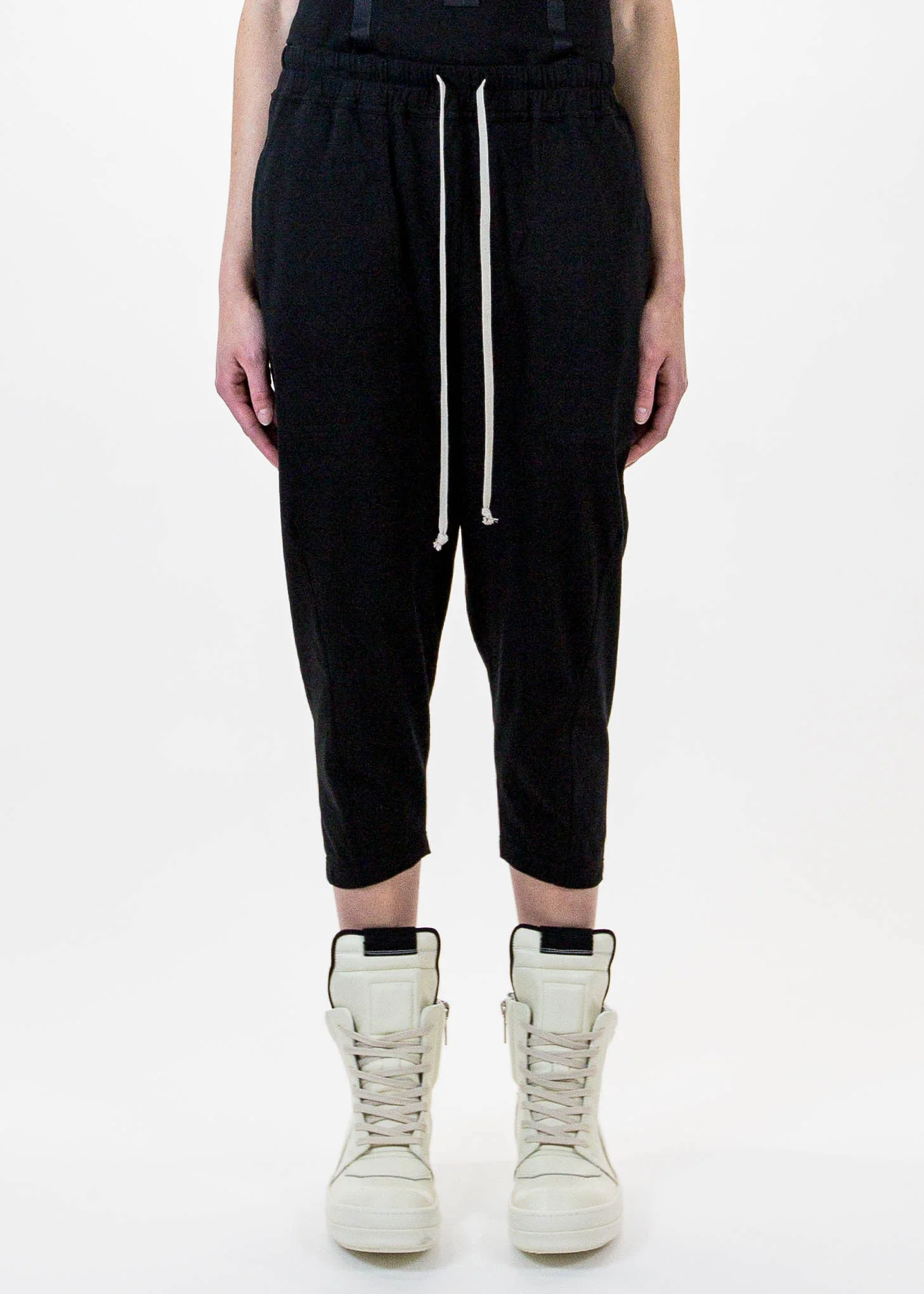Black Cropped Drawstring Trousers
