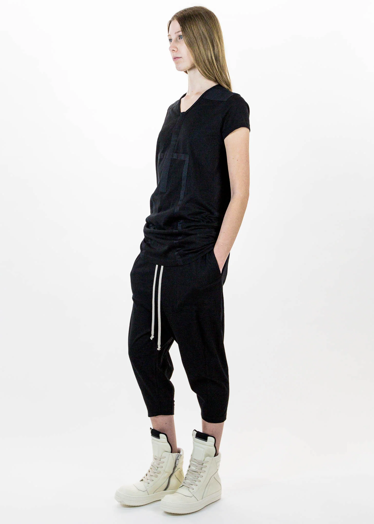 Black Cropped Drawstring Trousers - Image 5
