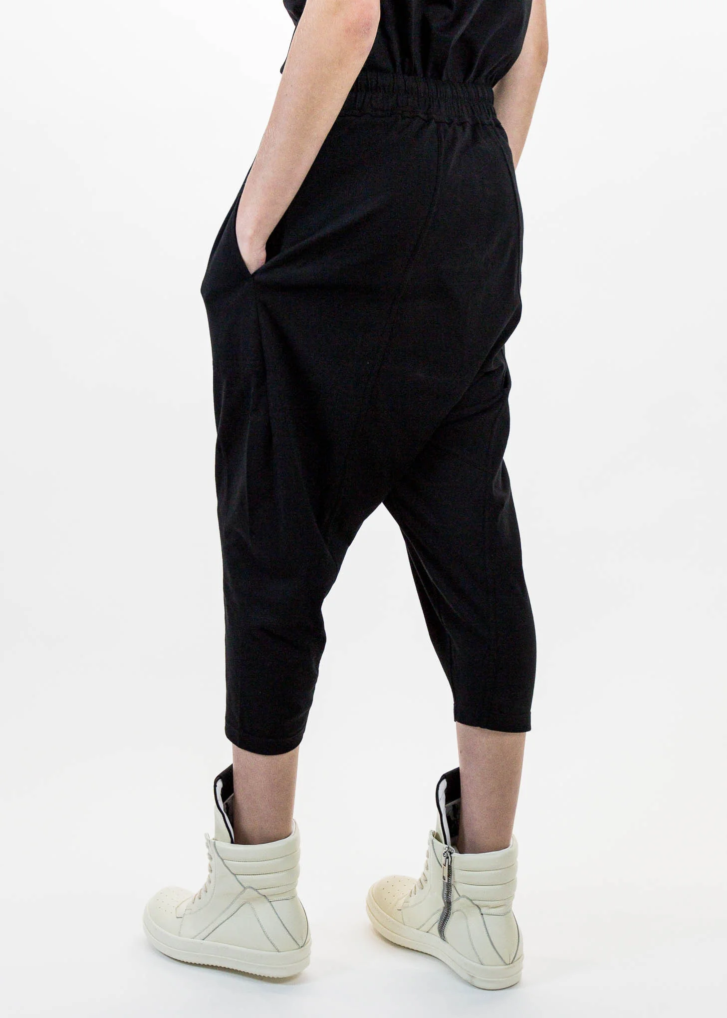 Black Cropped Drawstring Trousers - Image 6