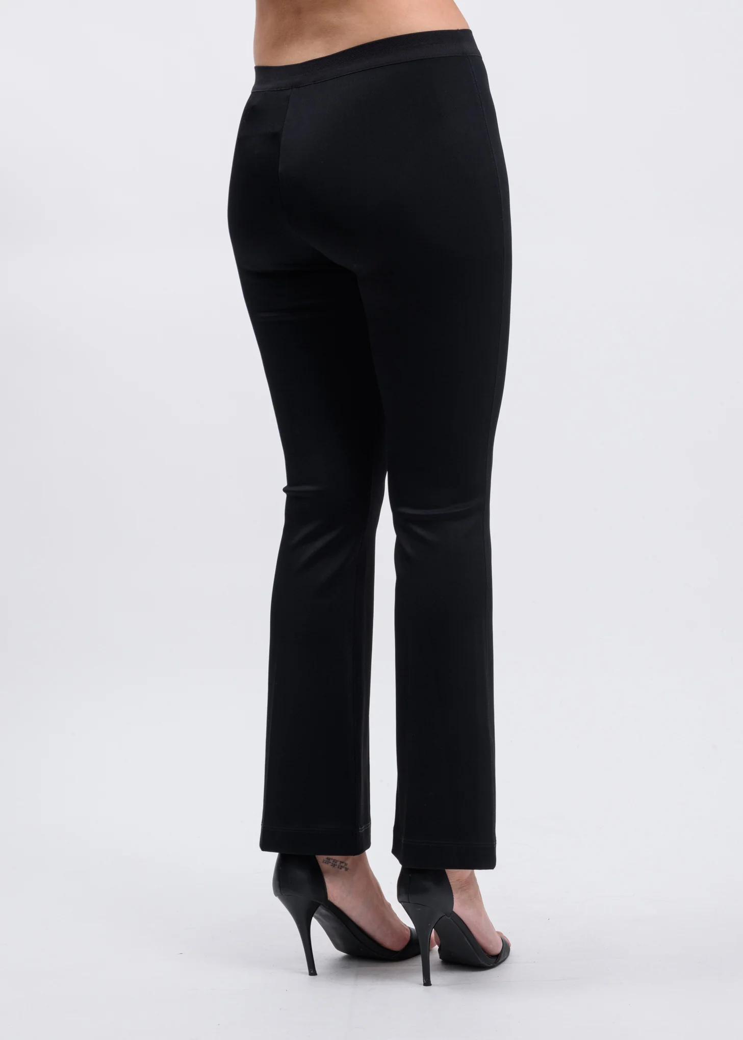 Black Cropped Flare Rib Leggings - Image 2
