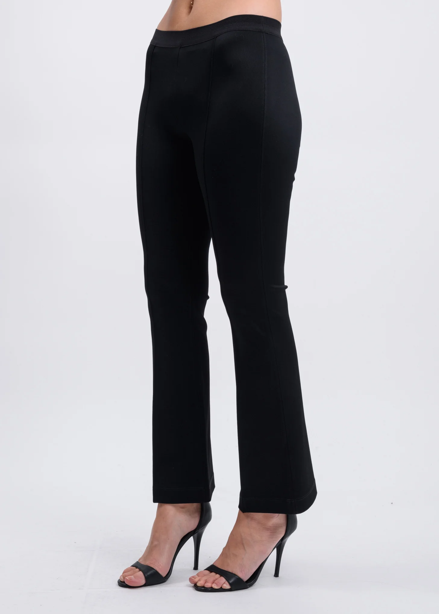 Black Cropped Flare Rib Leggings - Image 3