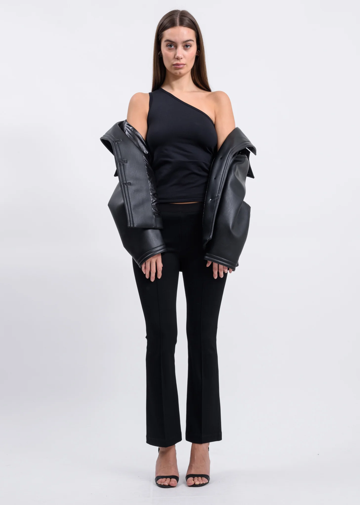 Black Cropped Flare Rib Leggings - Image 4
