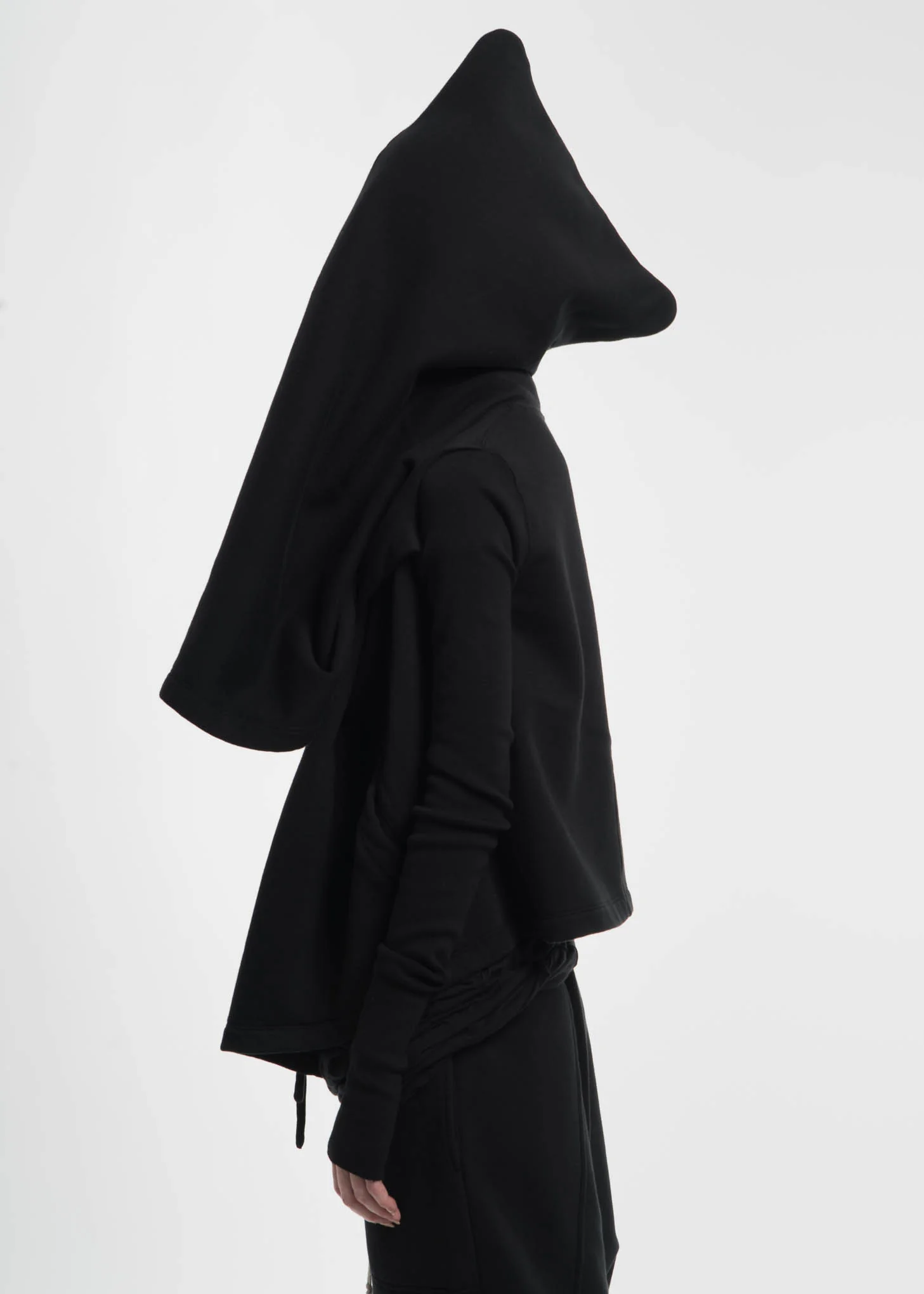 Black Cropped Hooded Wrap Sweatshirt - Image 2