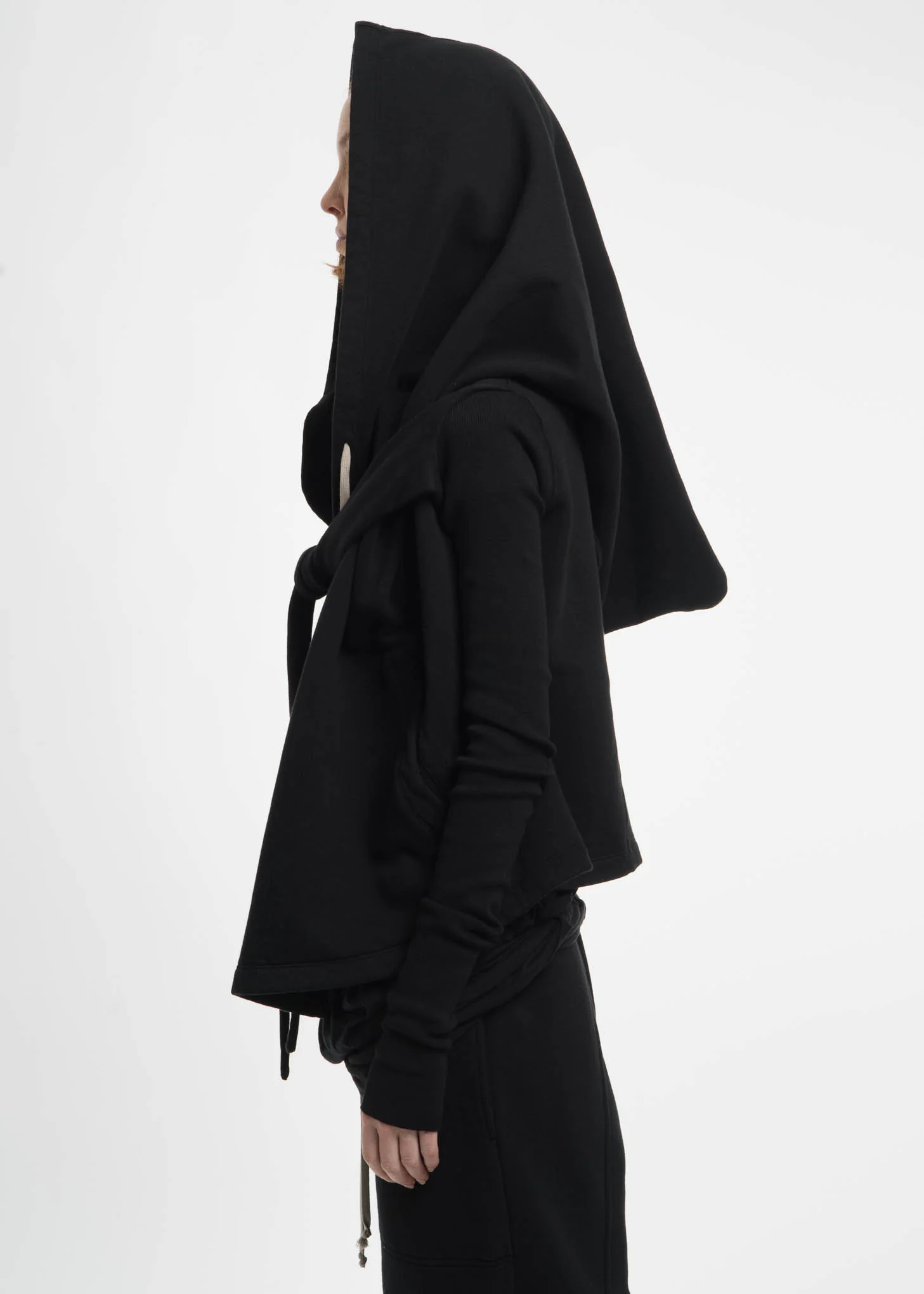 Black Cropped Hooded Wrap Sweatshirt - Image 3