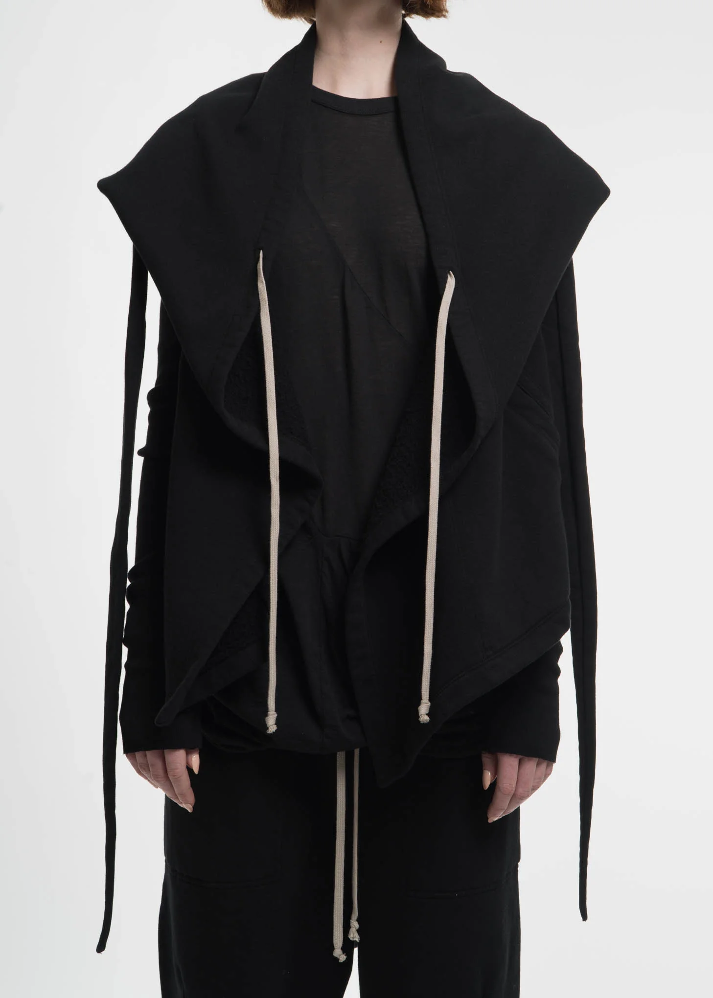 Black Cropped Hooded Wrap Sweatshirt - Image 5
