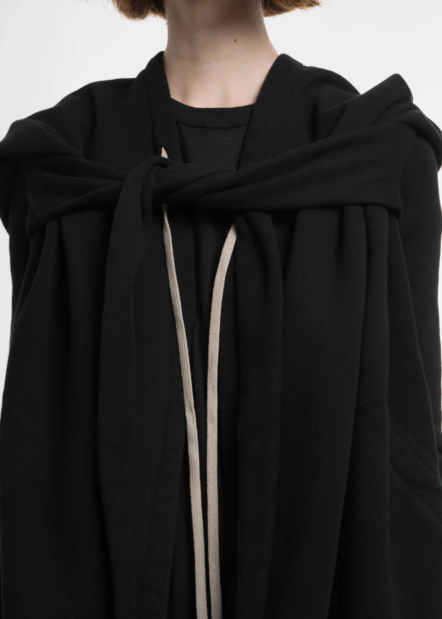 Black Cropped Hooded Wrap Sweatshirt - Image 6