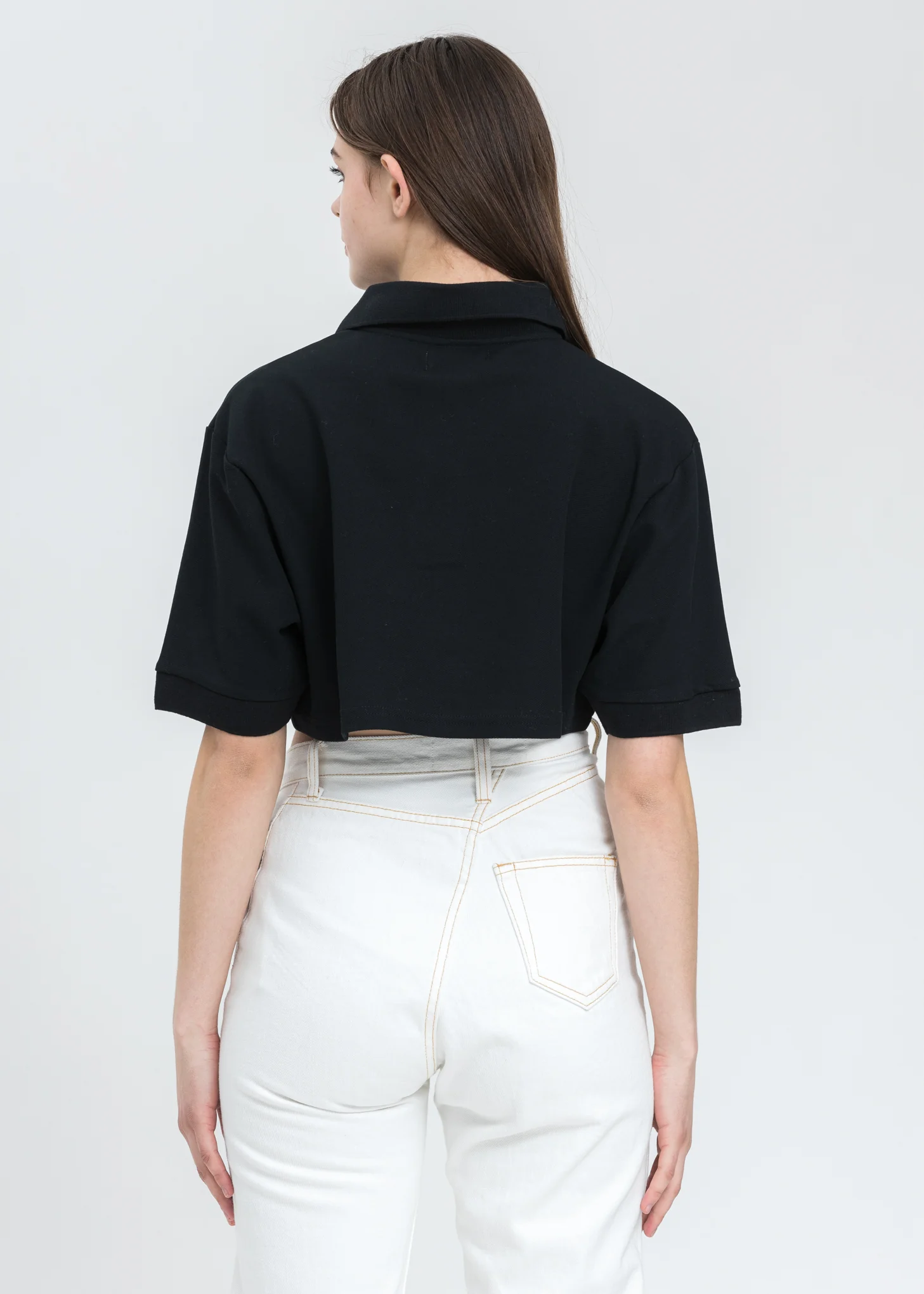 Black Cropped Polo Shirt - Image 3