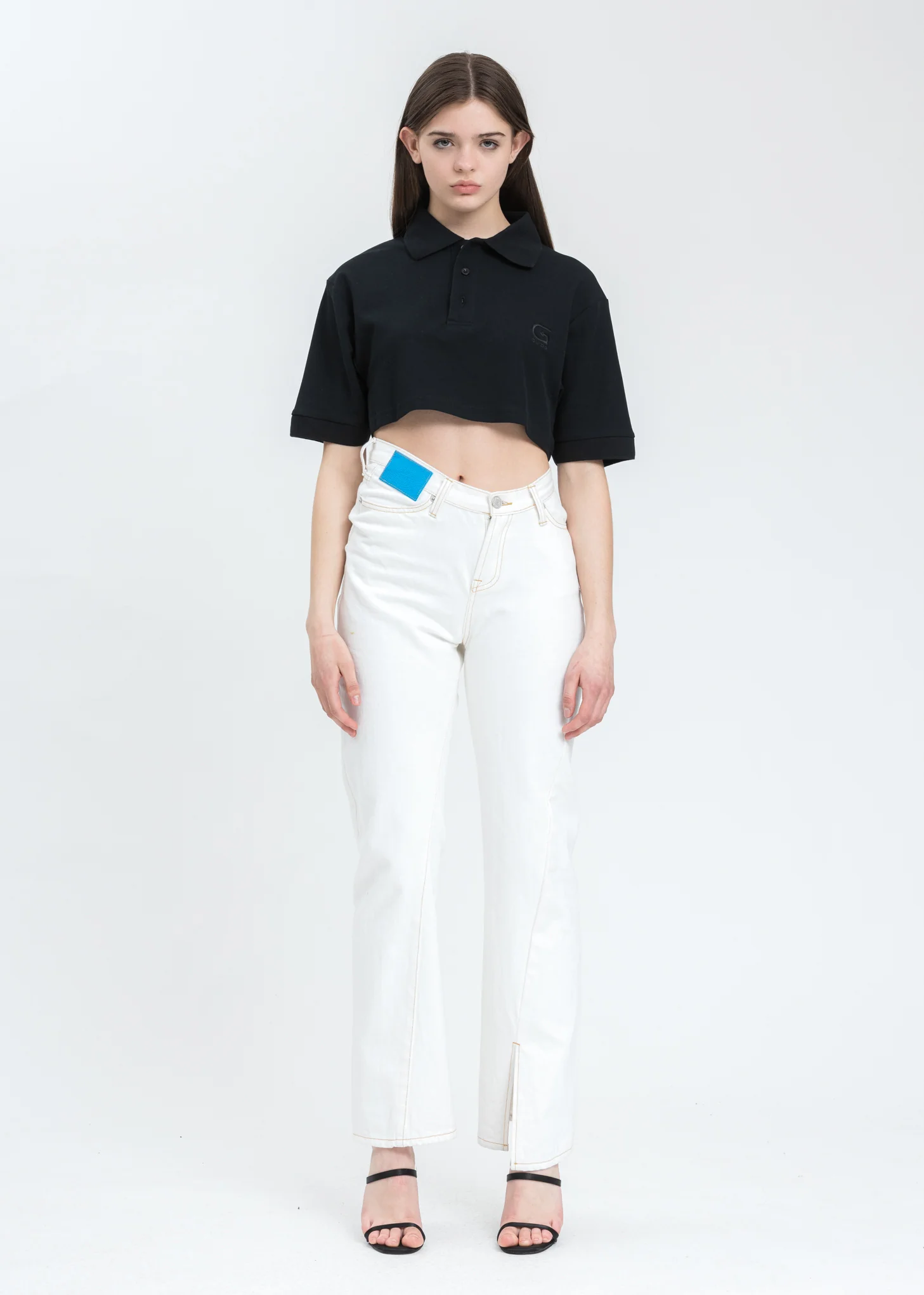 Black Cropped Polo Shirt - Image 4