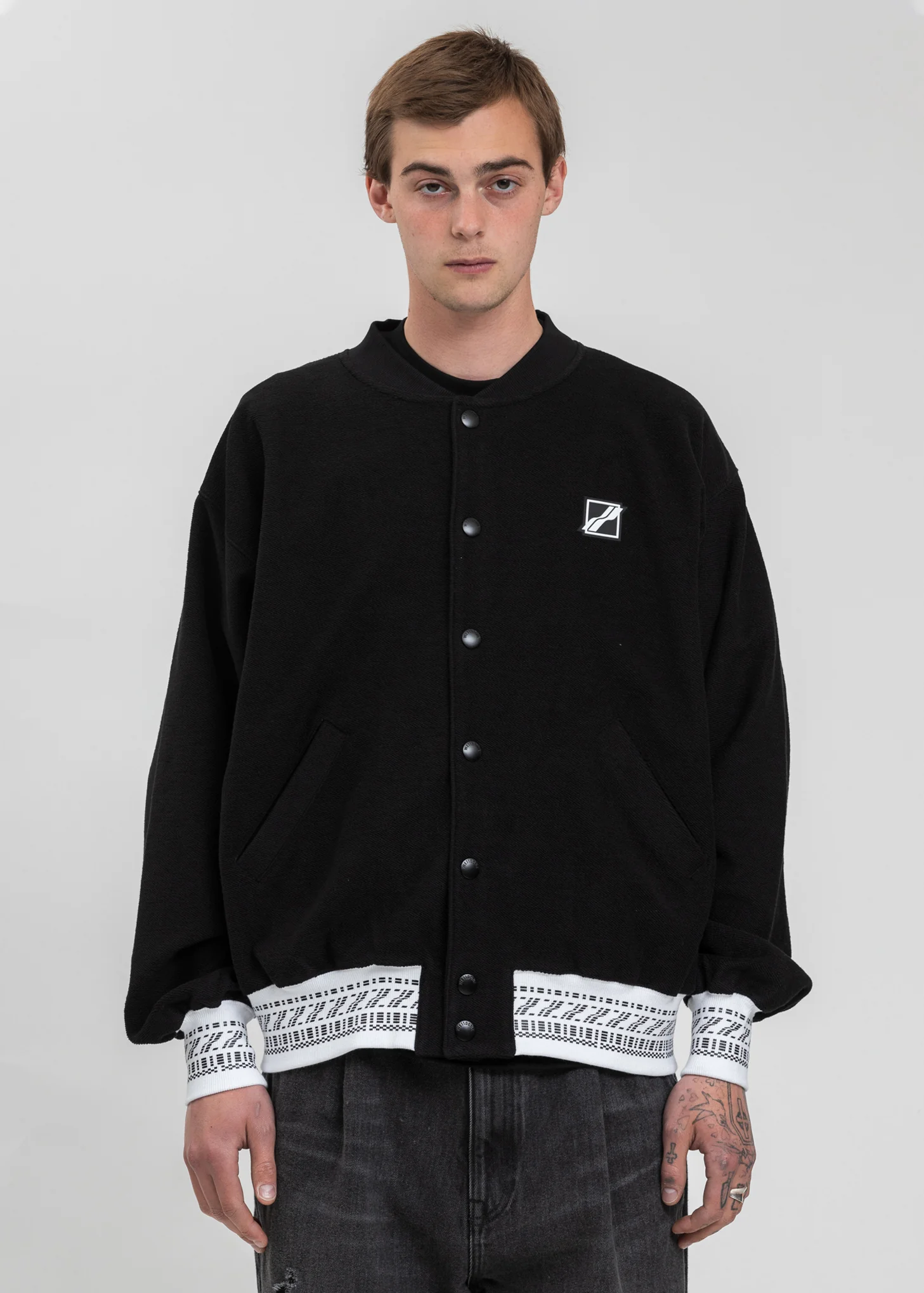 Black Cropped Washed Logo Print Jacket