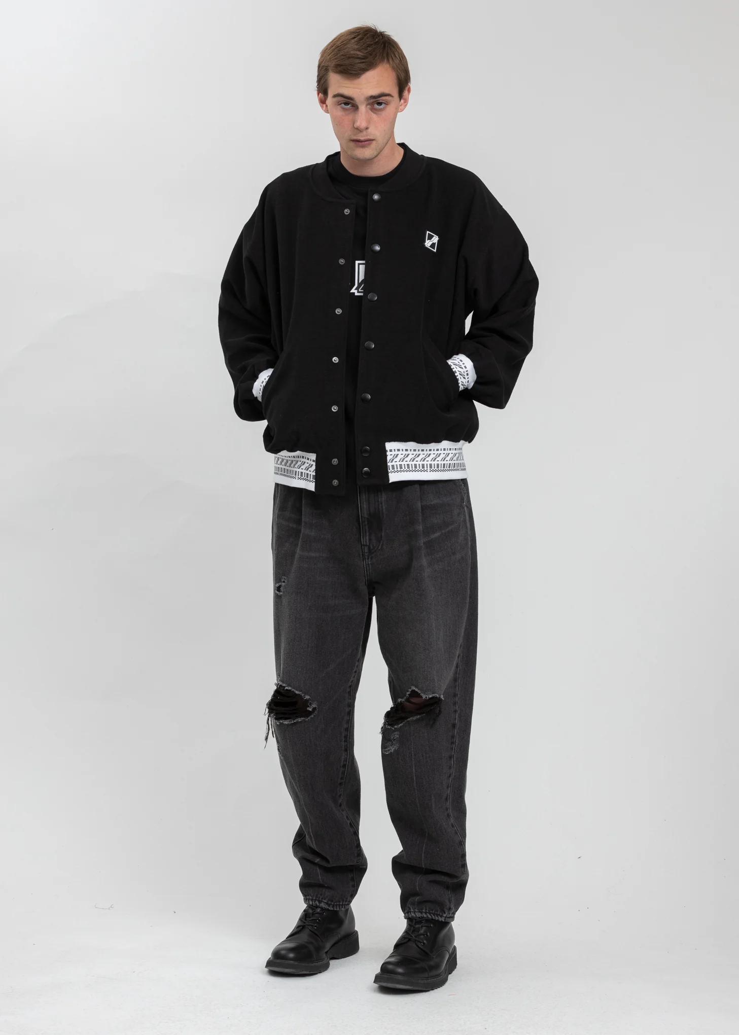 Black Cropped Washed Logo Print Jacket - Image 6