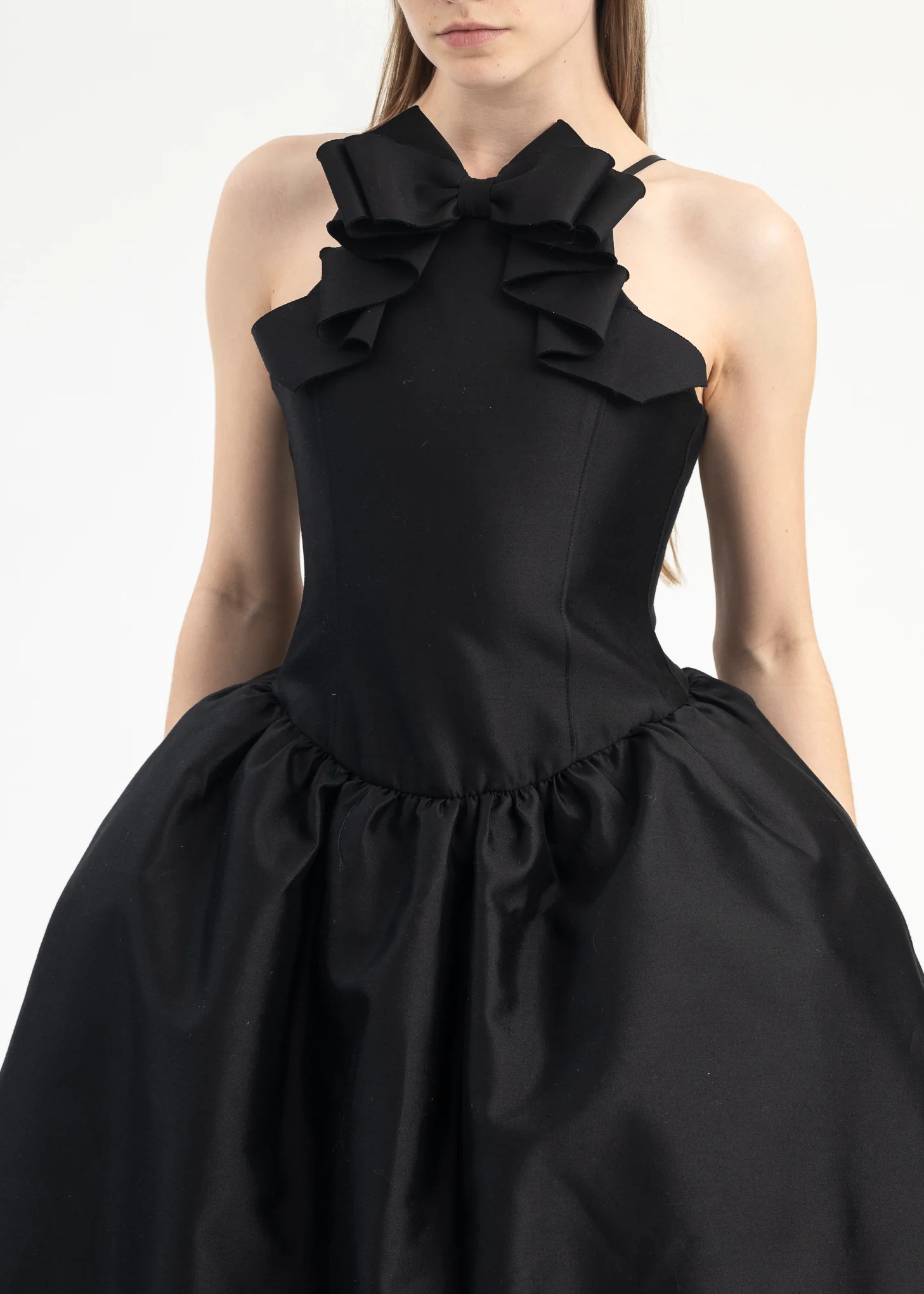 Black Cross Bow Hanging Neck Puffy Dress - Image 4