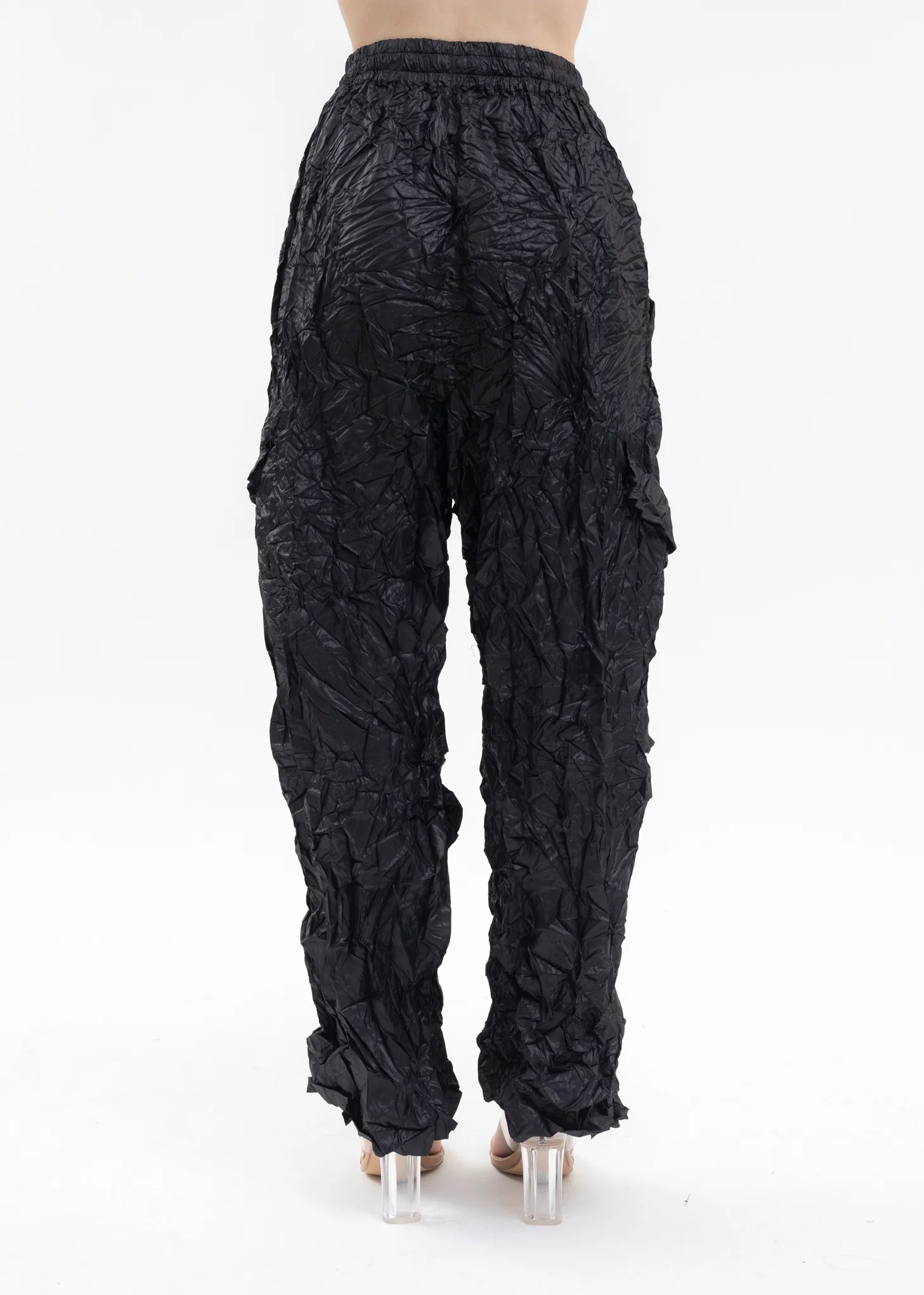 BLACK CRUMPLED OVERSIZED TRACK PANTS - Image 2