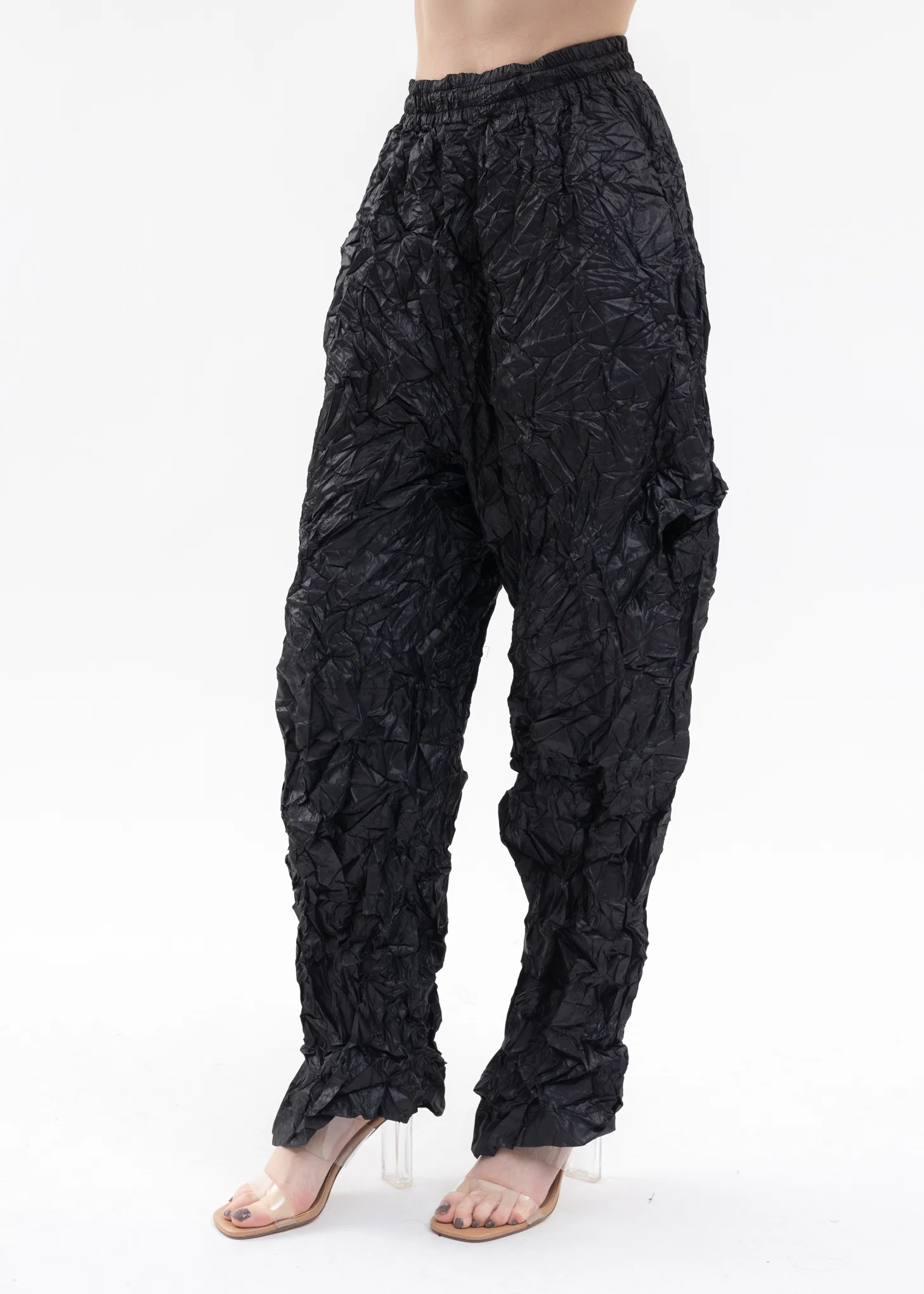 BLACK CRUMPLED OVERSIZED TRACK PANTS - Image 3